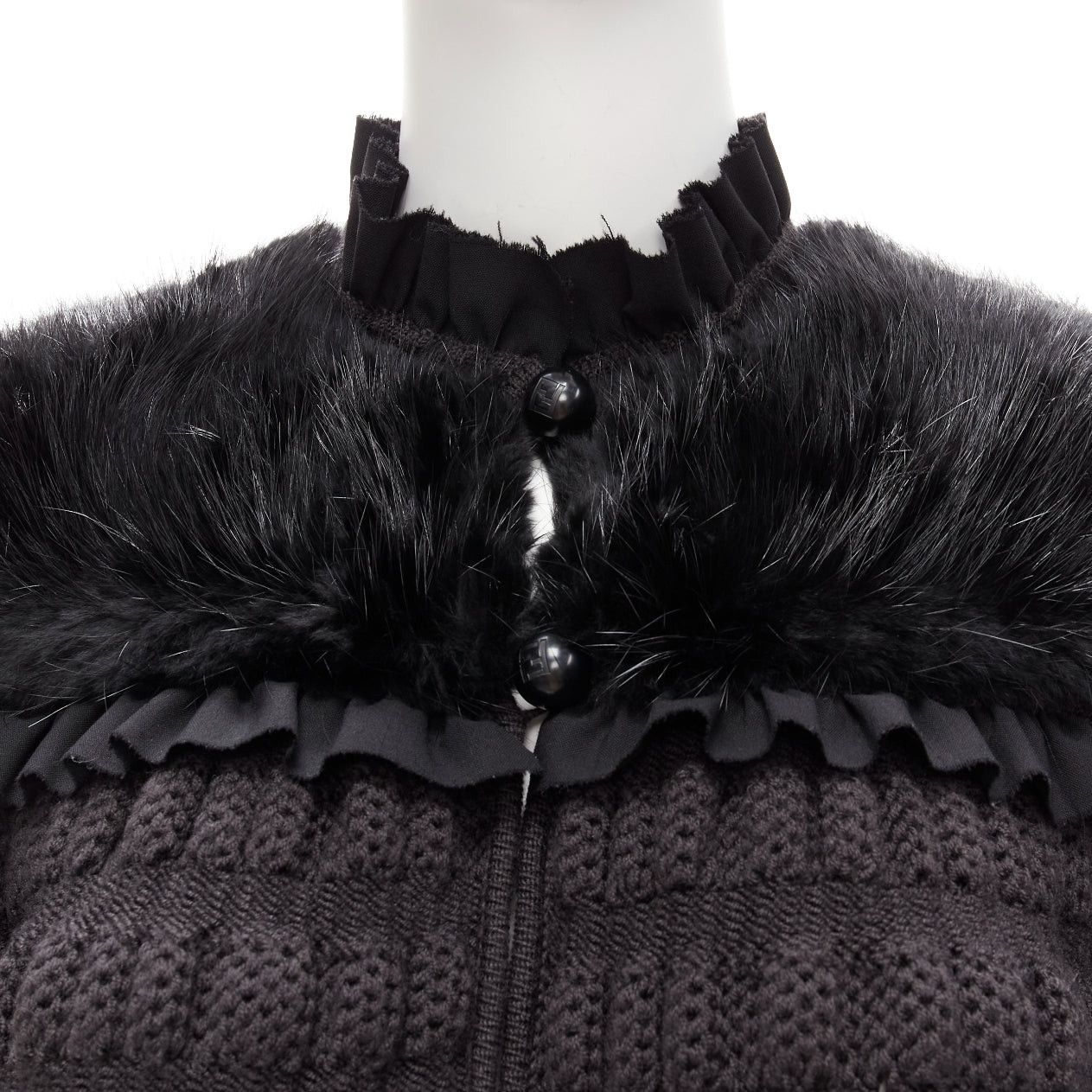 Fendi FENDI black fur panel virgin wool crochet chunky knit bell coat IT40 S Size S / US 4 / IT 40 - 2 Thumbnail