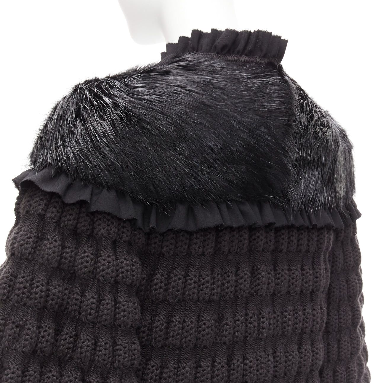 Fendi FENDI black fur panel virgin wool crochet chunky knit bell coat IT40 S Size S / US 4 / IT 40 - 9 Thumbnail