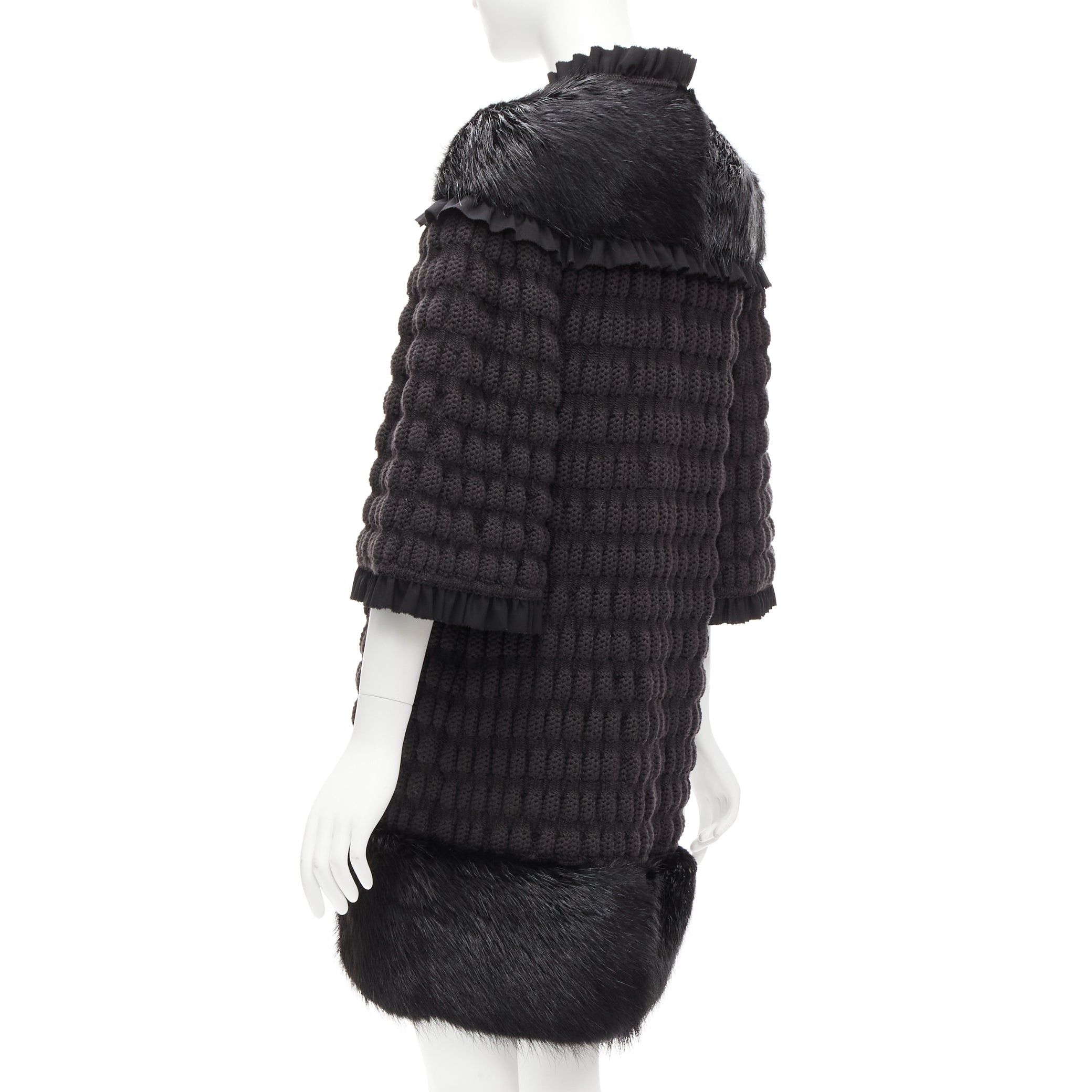 Fendi FENDI black fur panel virgin wool crochet chunky knit bell coat IT40 S Size S / US 4 / IT 40 - 7 Thumbnail