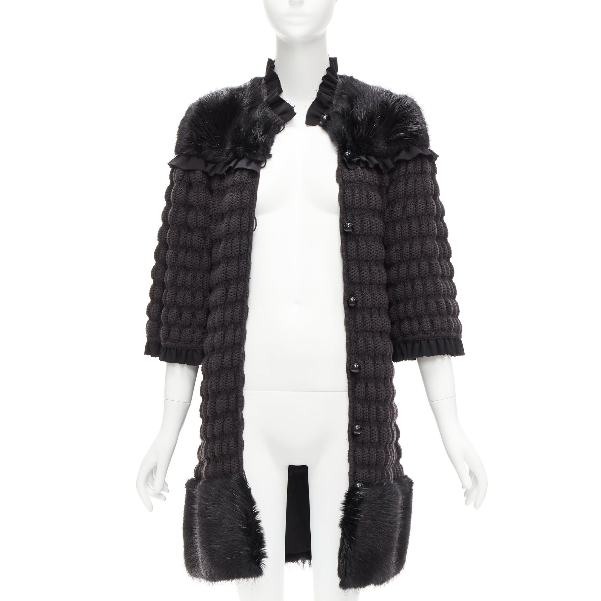 Fendi FENDI black fur panel virgin wool crochet chunky knit bell coat IT40 S Size S / US 4 / IT 40 - 3 Thumbnail