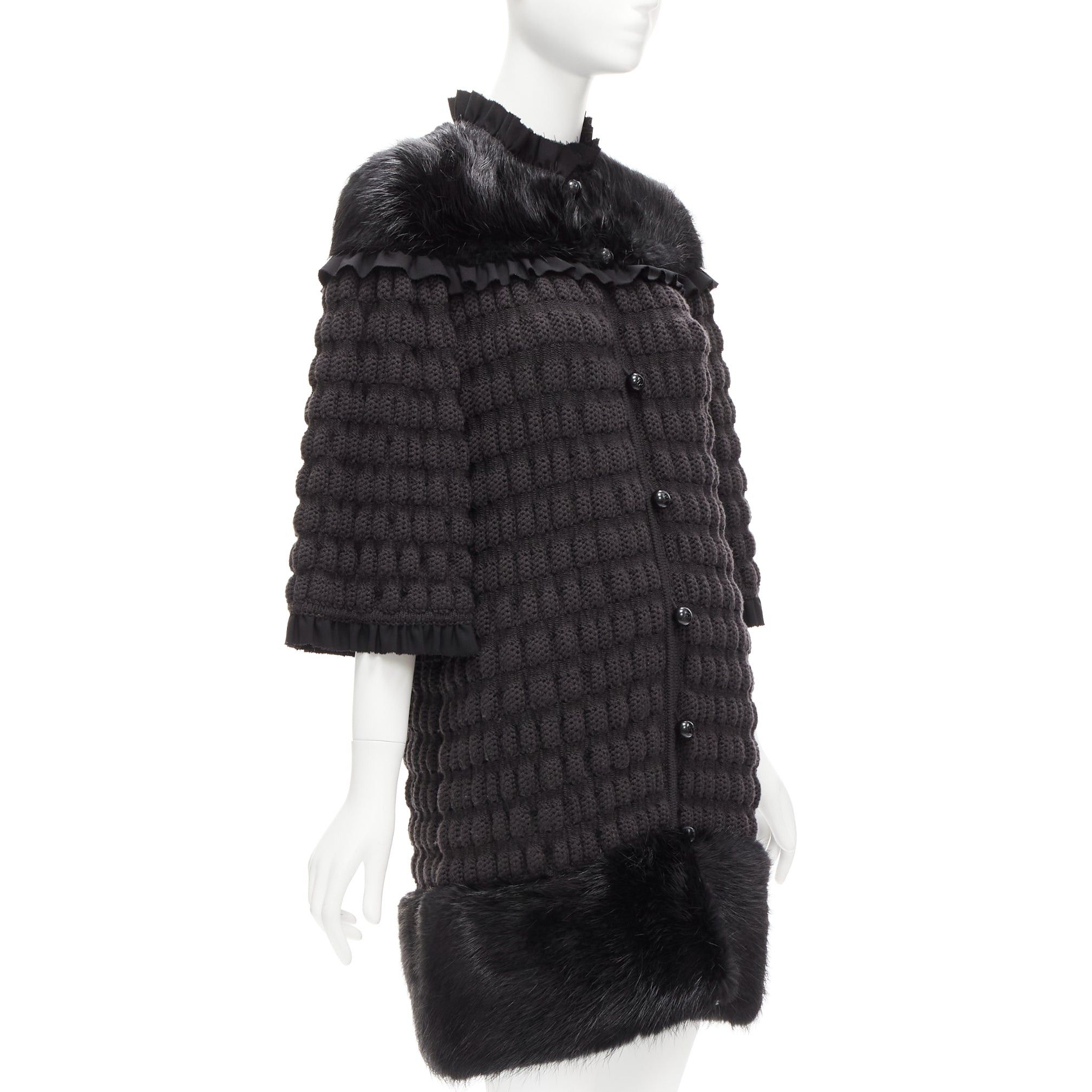 Fendi FENDI black fur panel virgin wool crochet chunky knit bell coat IT40 S Size S / US 4 / IT 40 - 4 Thumbnail