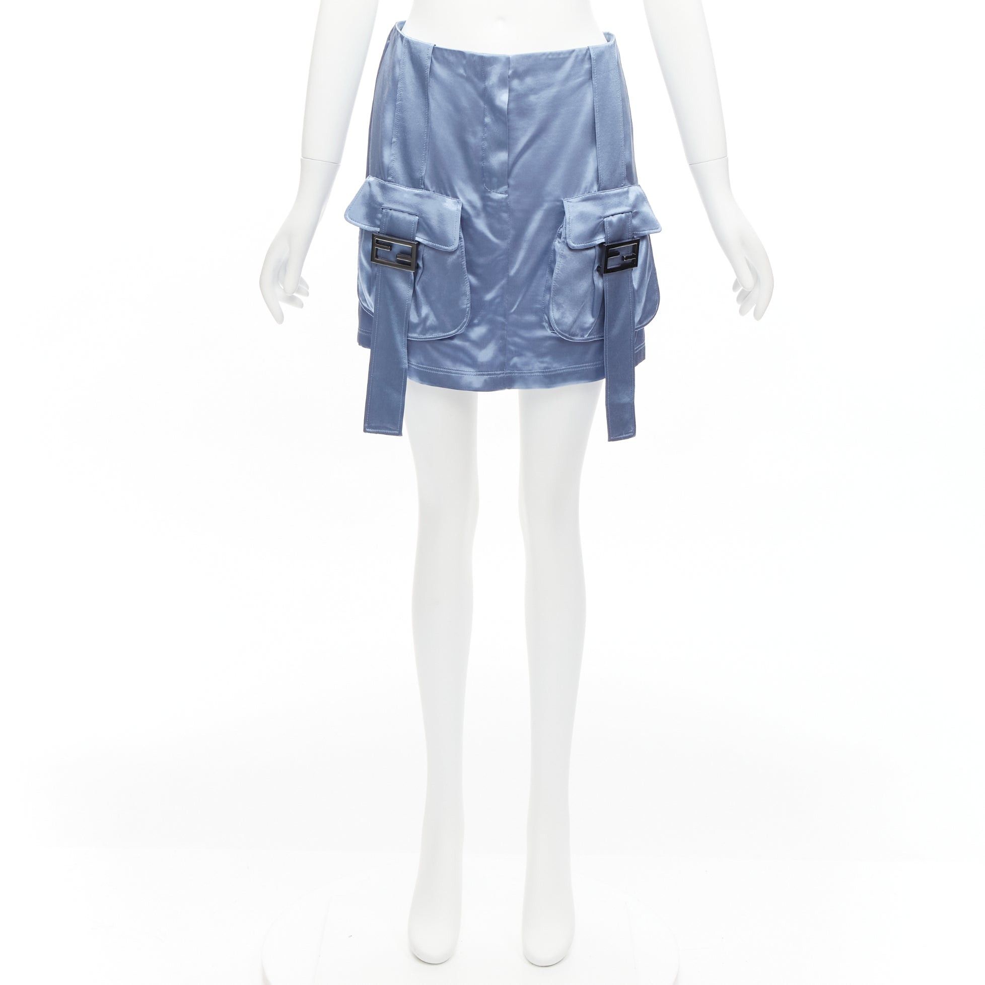 Fendi FENDI 2023 Runway Baguette blue satin FF buckle cargo pocket skirt IT38 XS Size 26" / US 2 / IT 38 - 9 Thumbnail