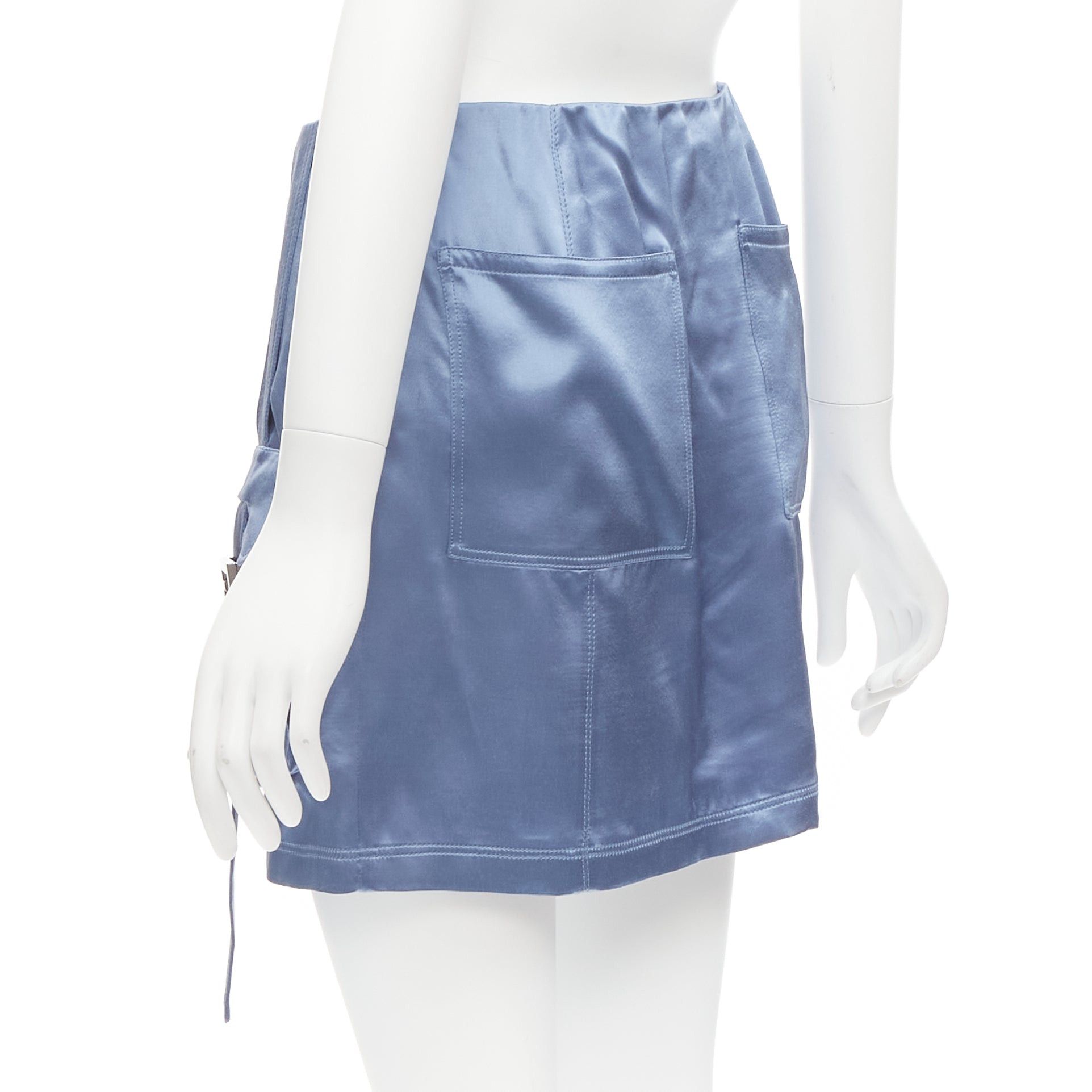 Fendi FENDI 2023 Runway Baguette blue satin FF buckle cargo pocket skirt IT38 XS Size 26" / US 2 / IT 38 - 6 Thumbnail