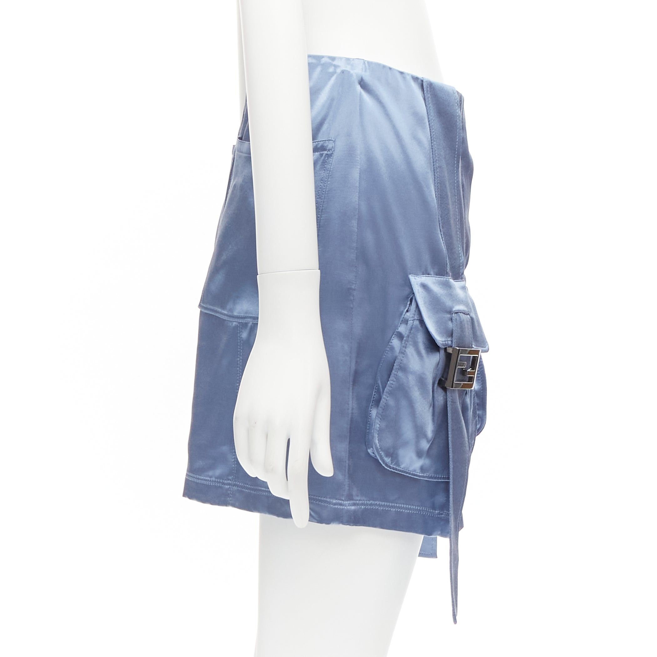 Fendi FENDI 2023 Runway Baguette blue satin FF buckle cargo pocket skirt IT38 XS Size 26" / US 2 / IT 38 - 4 Thumbnail