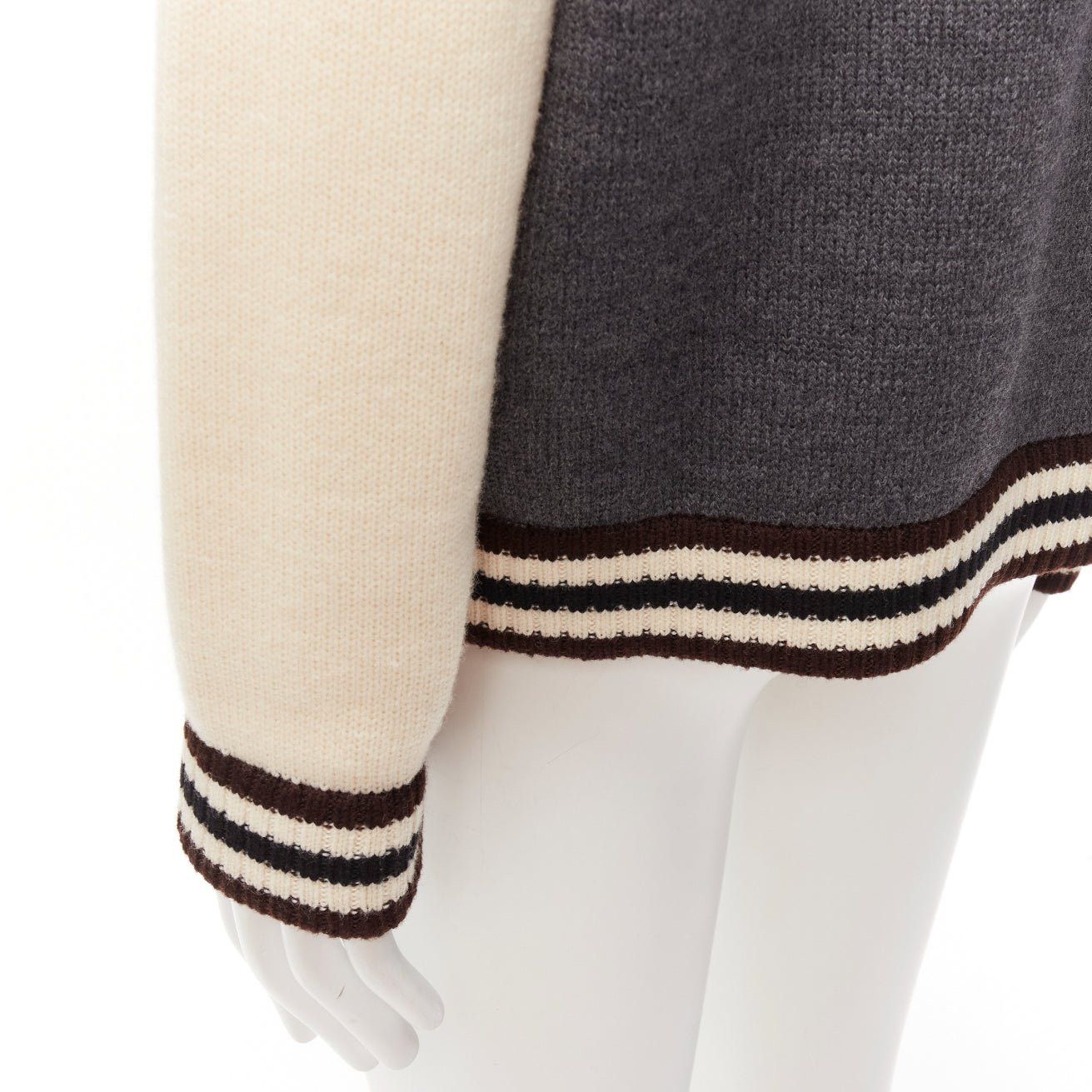 Prada PRADA 2014 100% wool knit cream grey raglan varsity bomber jacket IT50 L Size US L / EU 52-54 / 3 - 8 Thumbnail