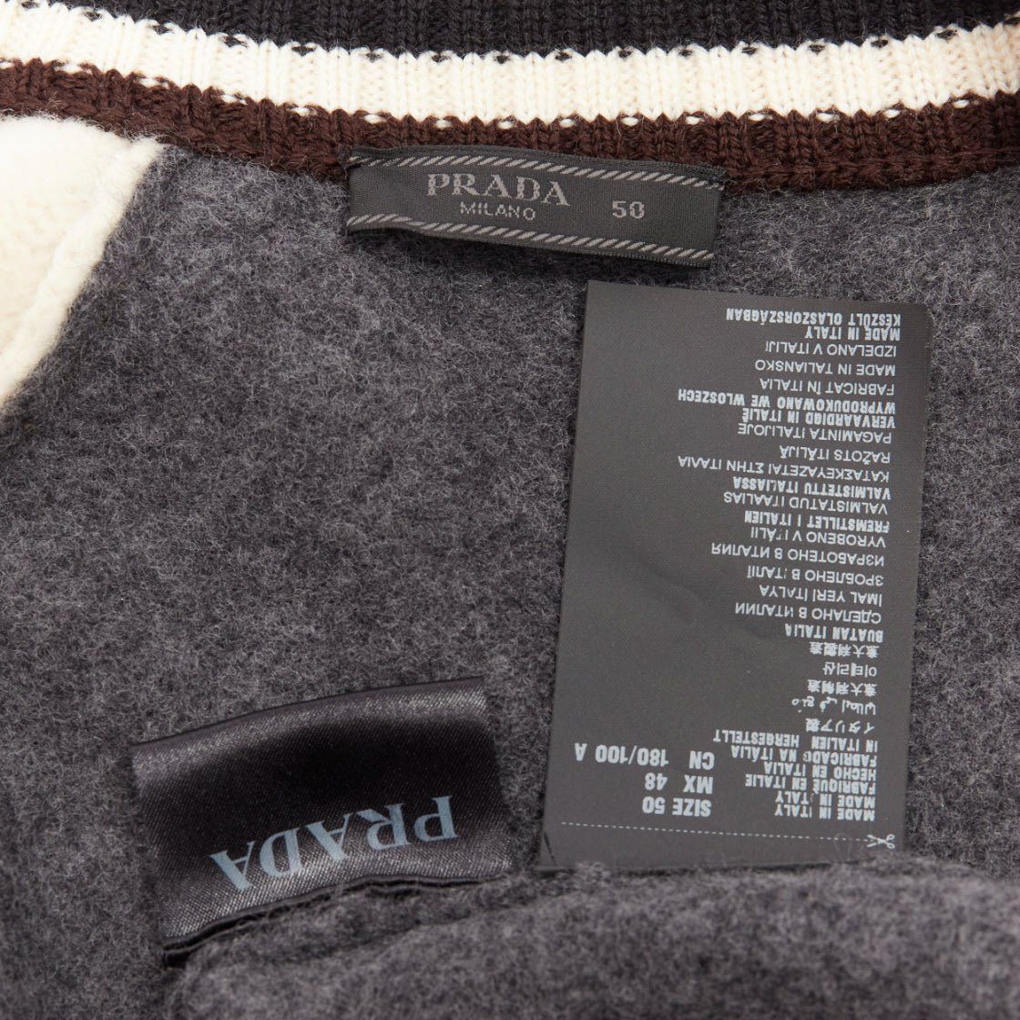Prada PRADA 2014 100% wool knit cream grey raglan varsity bomber jacket IT50 L Size US L / EU 52-54 / 3 - 9 Thumbnail