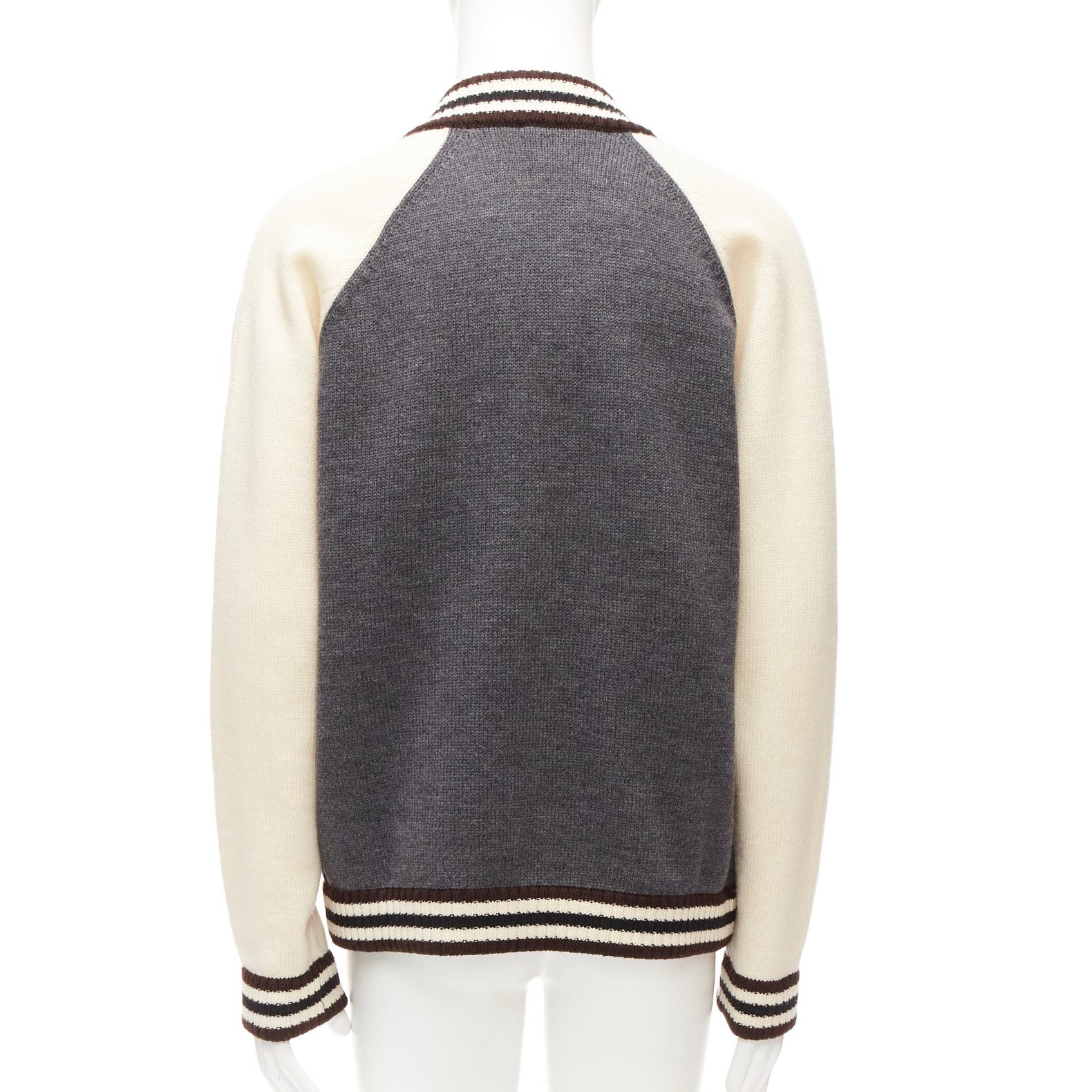 Prada PRADA 2014 100% wool knit cream grey raglan varsity bomber jacket IT50 L Size US L / EU 52-54 / 3 - 6 Thumbnail