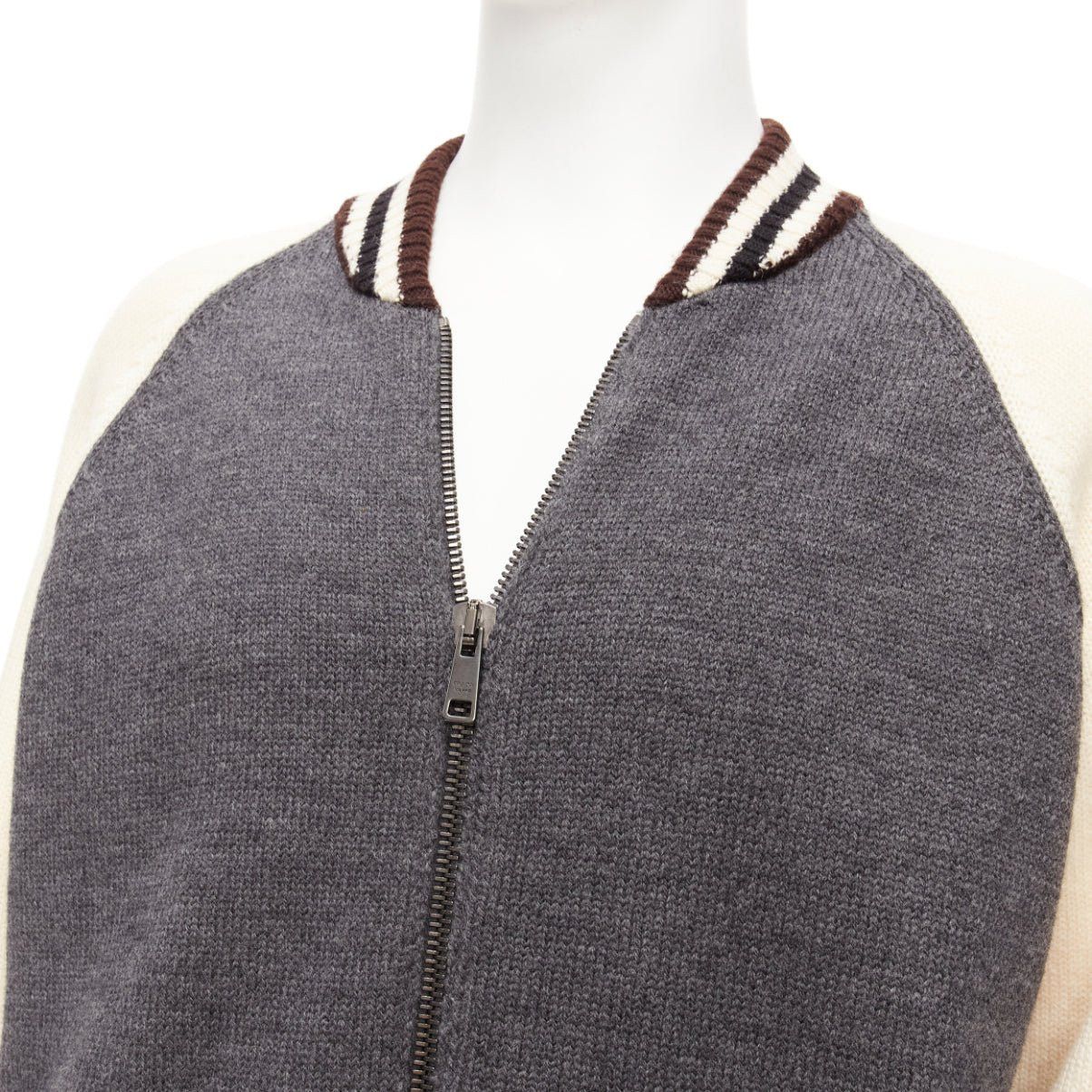 Prada PRADA 2014 100% wool knit cream grey raglan varsity bomber jacket IT50 L Size US L / EU 52-54 / 3 - 2 Thumbnail
