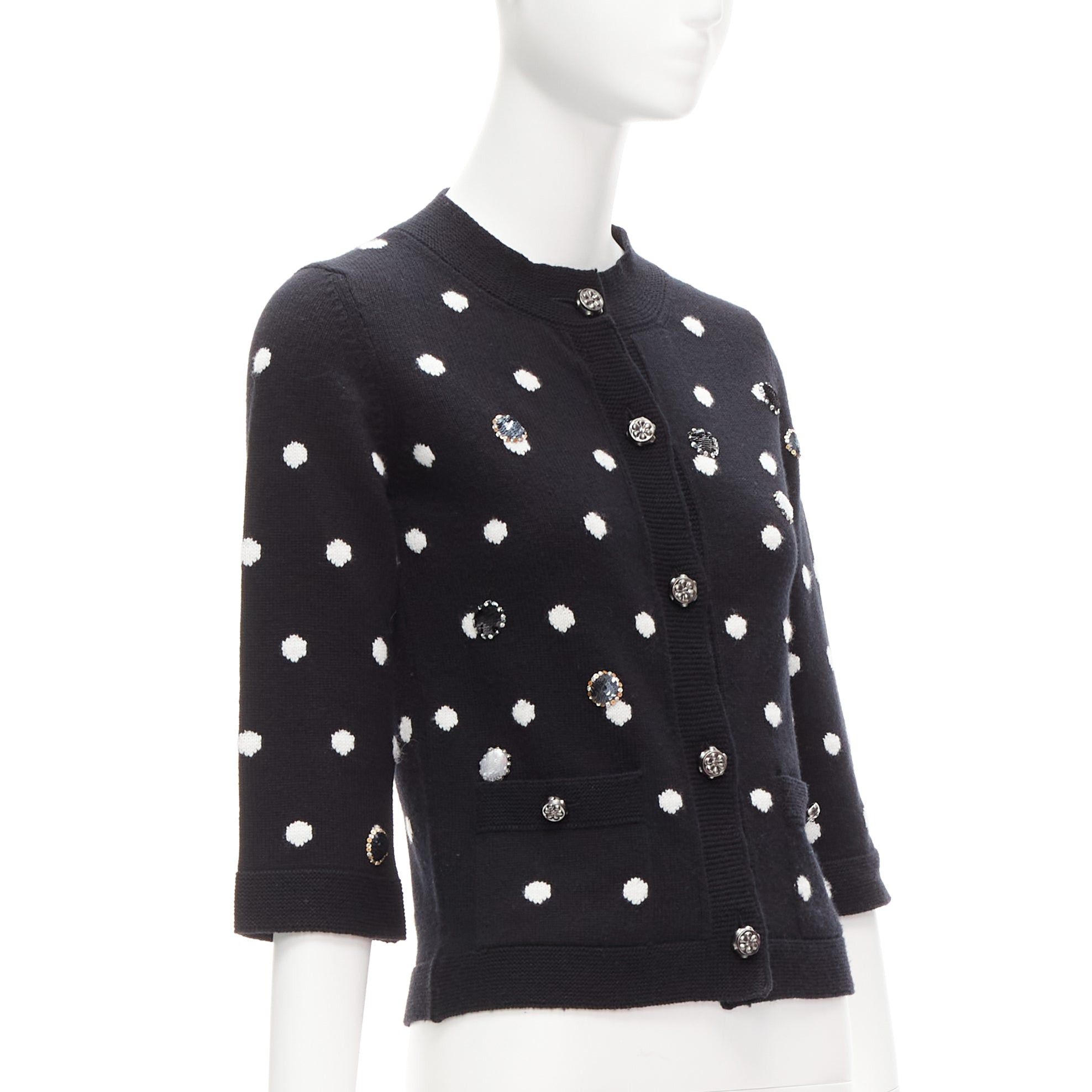 Chanel CHANEL 08A 100% cashmere silver embellished black polka dot cardigan FR34 XS Size XS / US 0-2 / IT 36-38 - 4 Thumbnail
