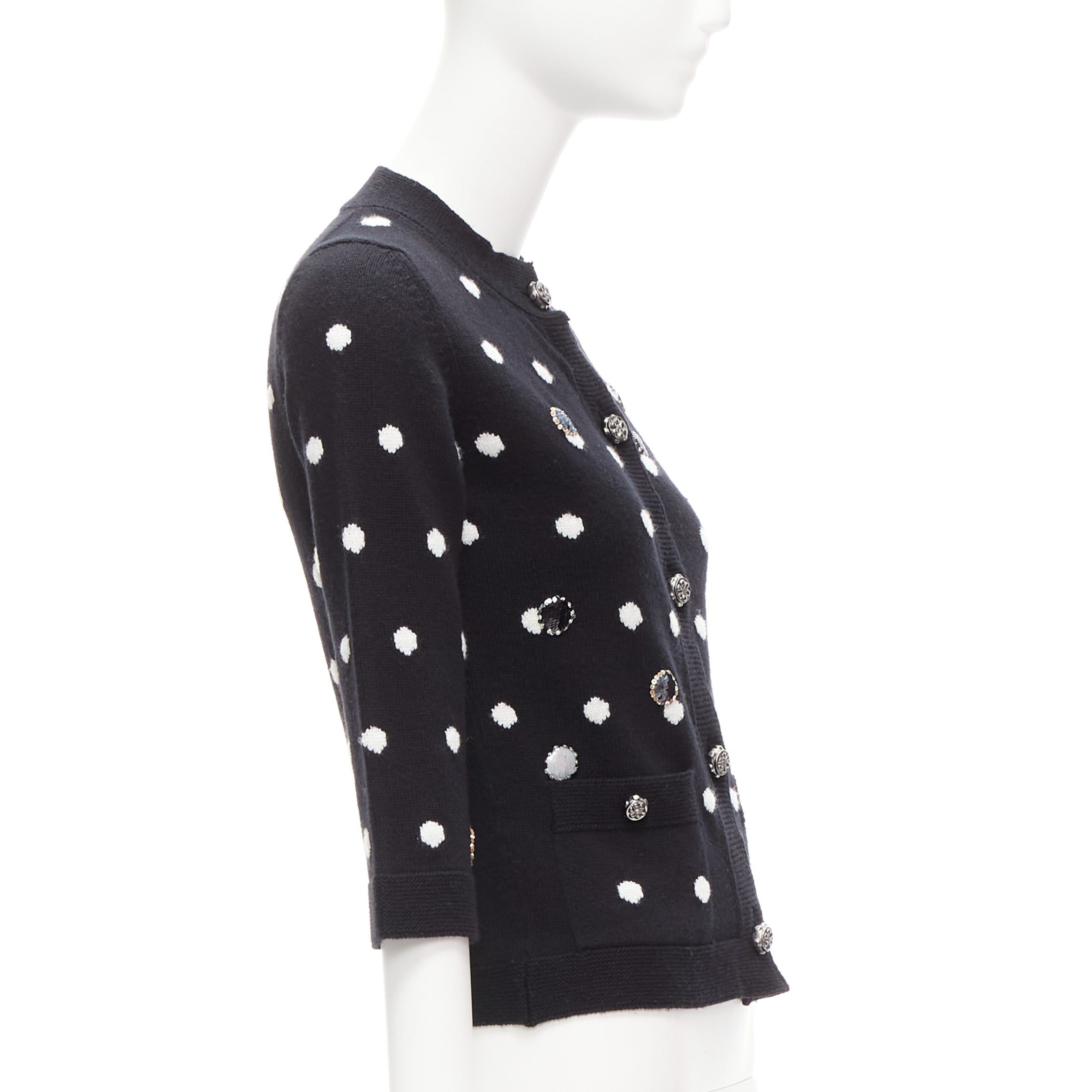 Chanel CHANEL 08A 100% cashmere silver embellished black polka dot cardigan FR34 XS Size XS / US 0-2 / IT 36-38 - 5 Thumbnail