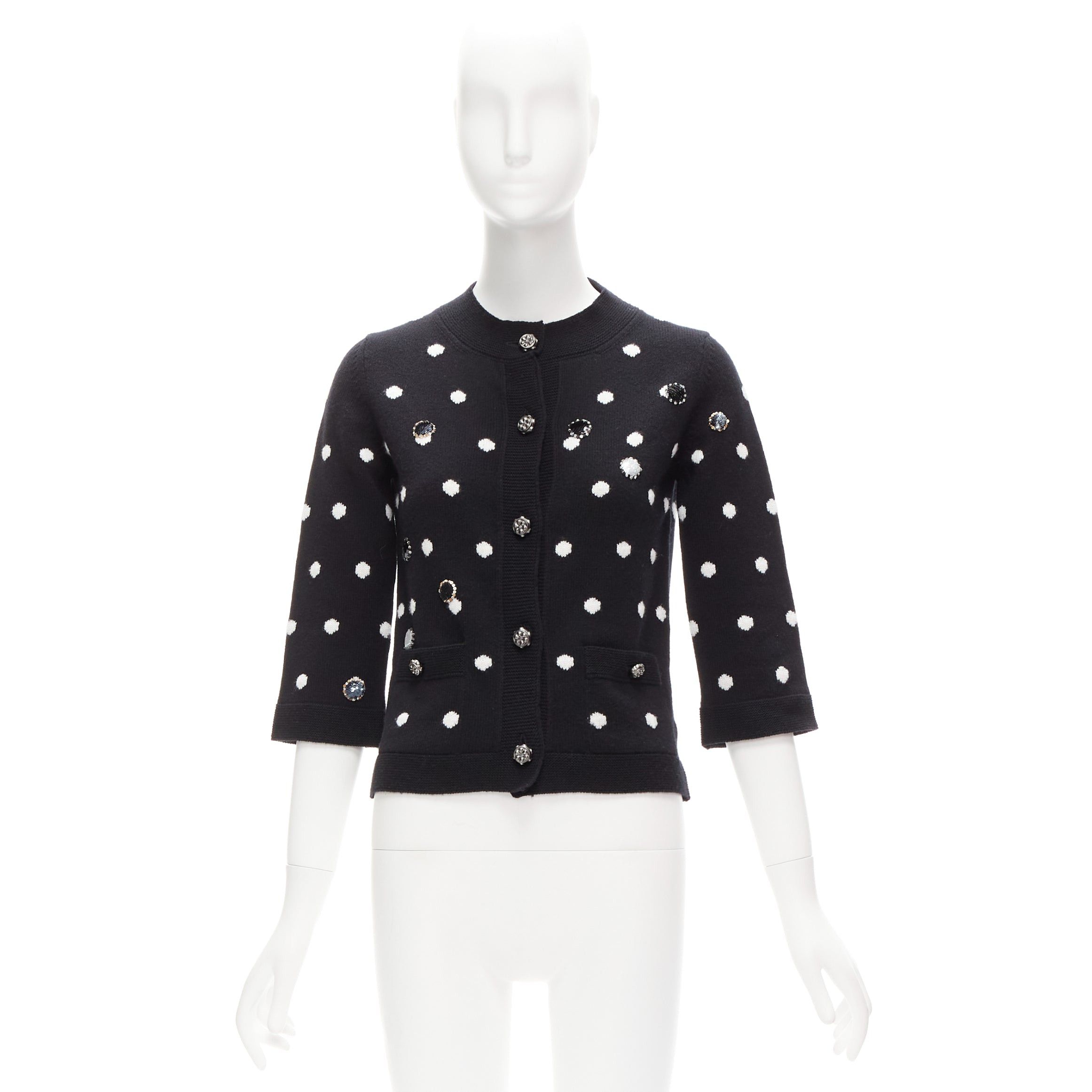 Chanel CHANEL 08A 100% cashmere silver embellished black polka dot cardigan FR34 XS Size XS / US 0-2 / IT 36-38 - 9 Thumbnail