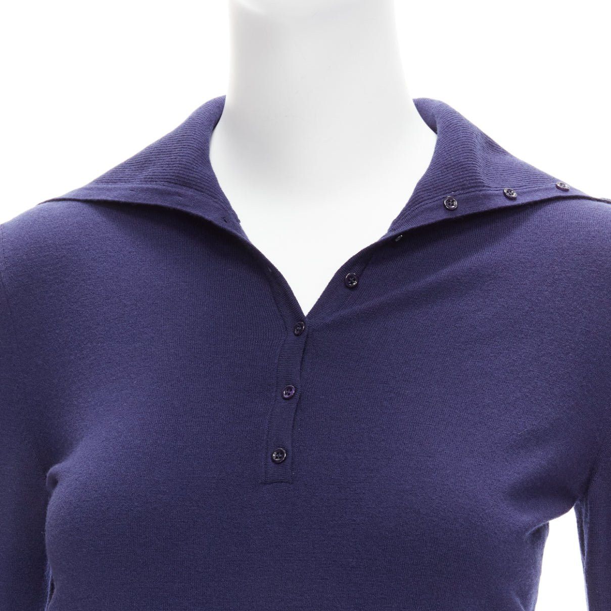 Alaia new ALAIA navy blue wool blend button turtleneck sweater top FR40 L Size M / US 6-8 / IT 42-44 - 2 Thumbnail