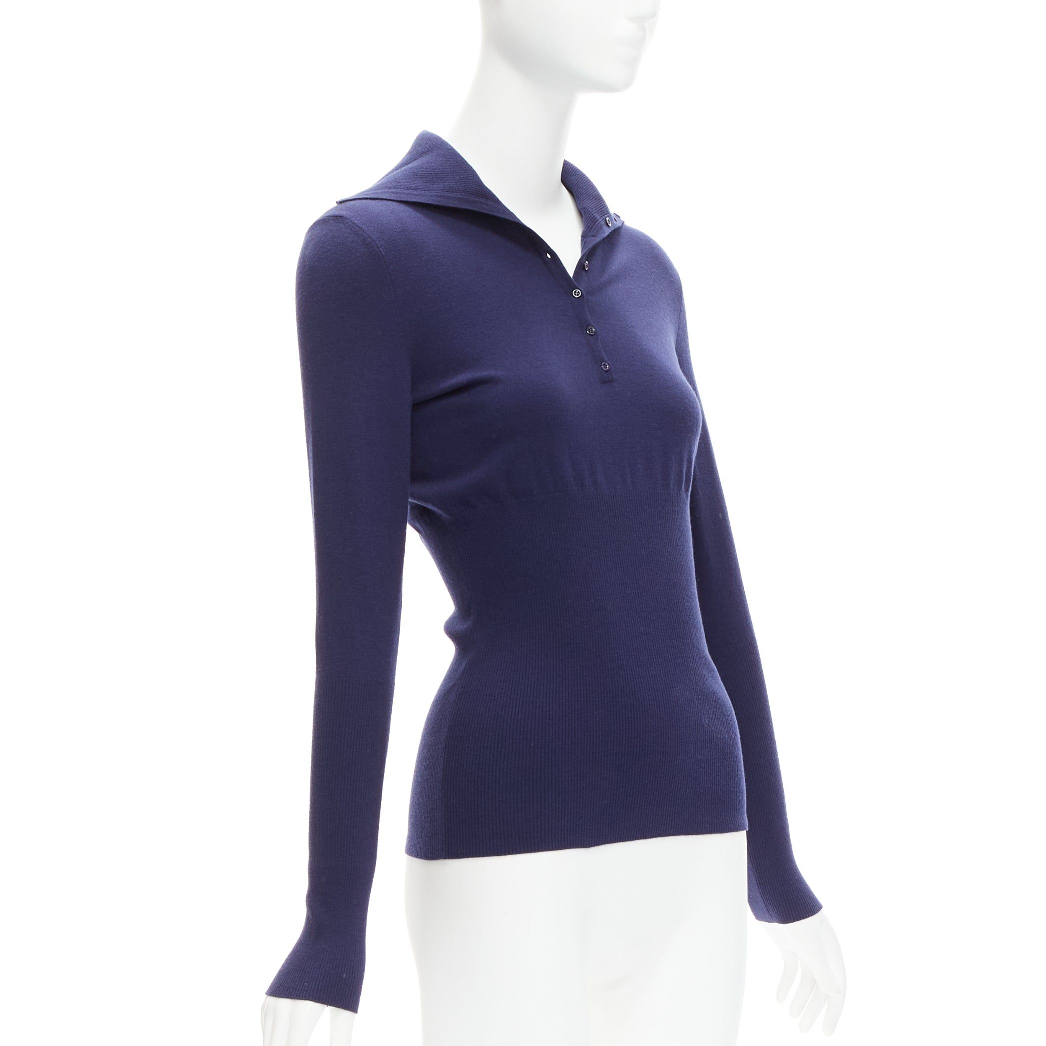 Alaia new ALAIA navy blue wool blend button turtleneck sweater top FR40 L Size M / US 6-8 / IT 42-44 - 3 Thumbnail