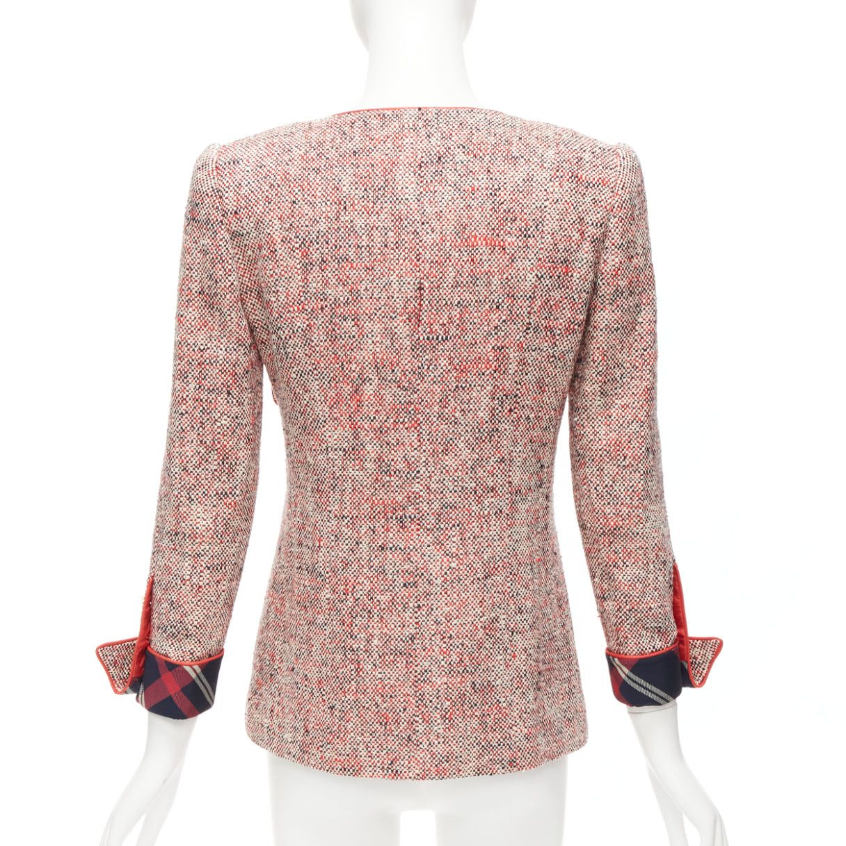 Chanel CHANEL Vintage red boucle tweed gold button double breasted blazer jacket FR34 XS Size XS / US 0-2 / IT 36-38 - 6 Thumbnail