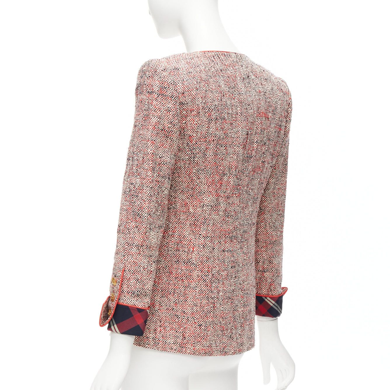 Chanel CHANEL Vintage red boucle tweed gold button double breasted blazer jacket FR34 XS Size XS / US 0-2 / IT 36-38 - 7 Thumbnail