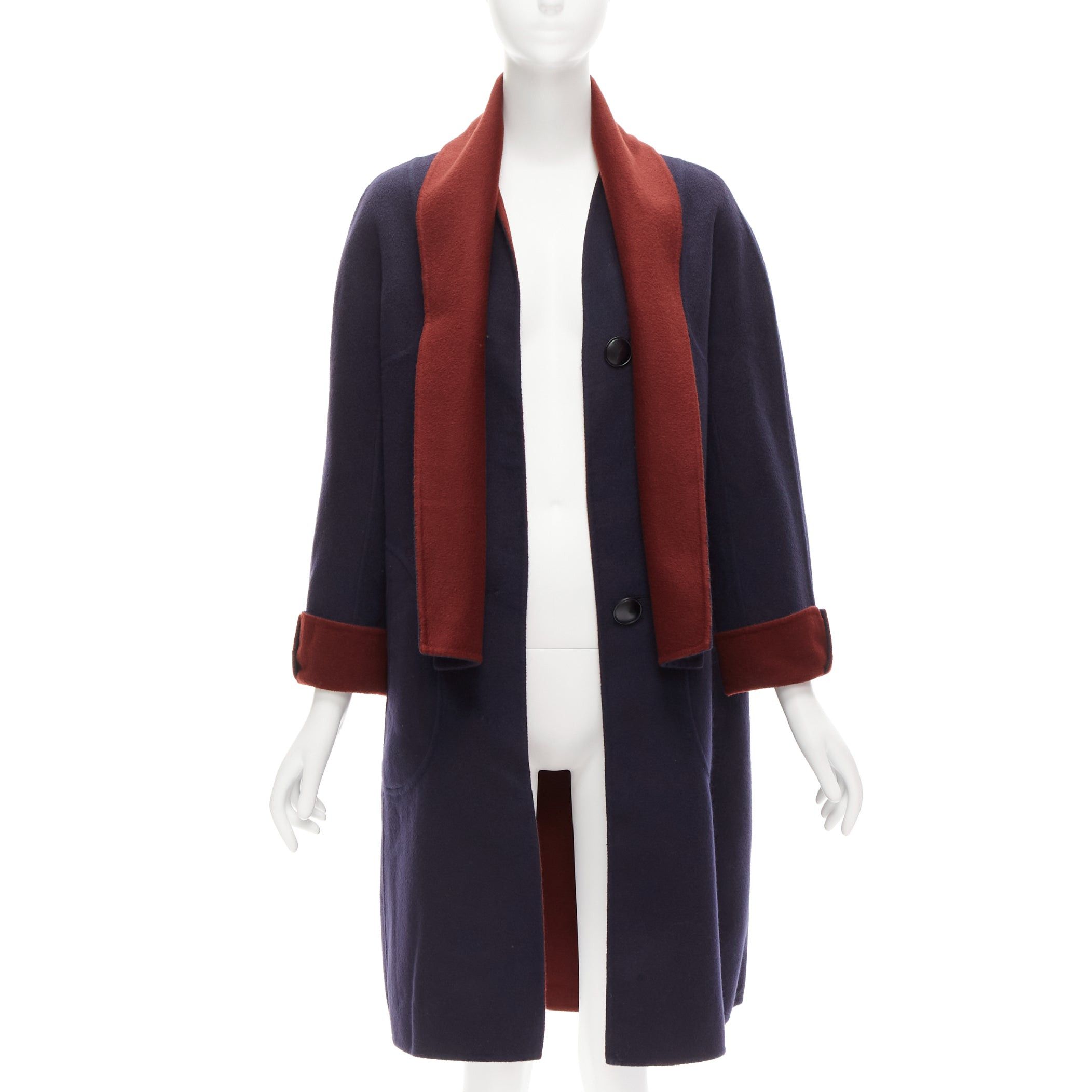 Loro Piana LORO PIANA 100% double faced cashmere burgundy navy Reversible coat IT44 L Size M / US 6-8 / IT 42-44 - 3 Thumbnail