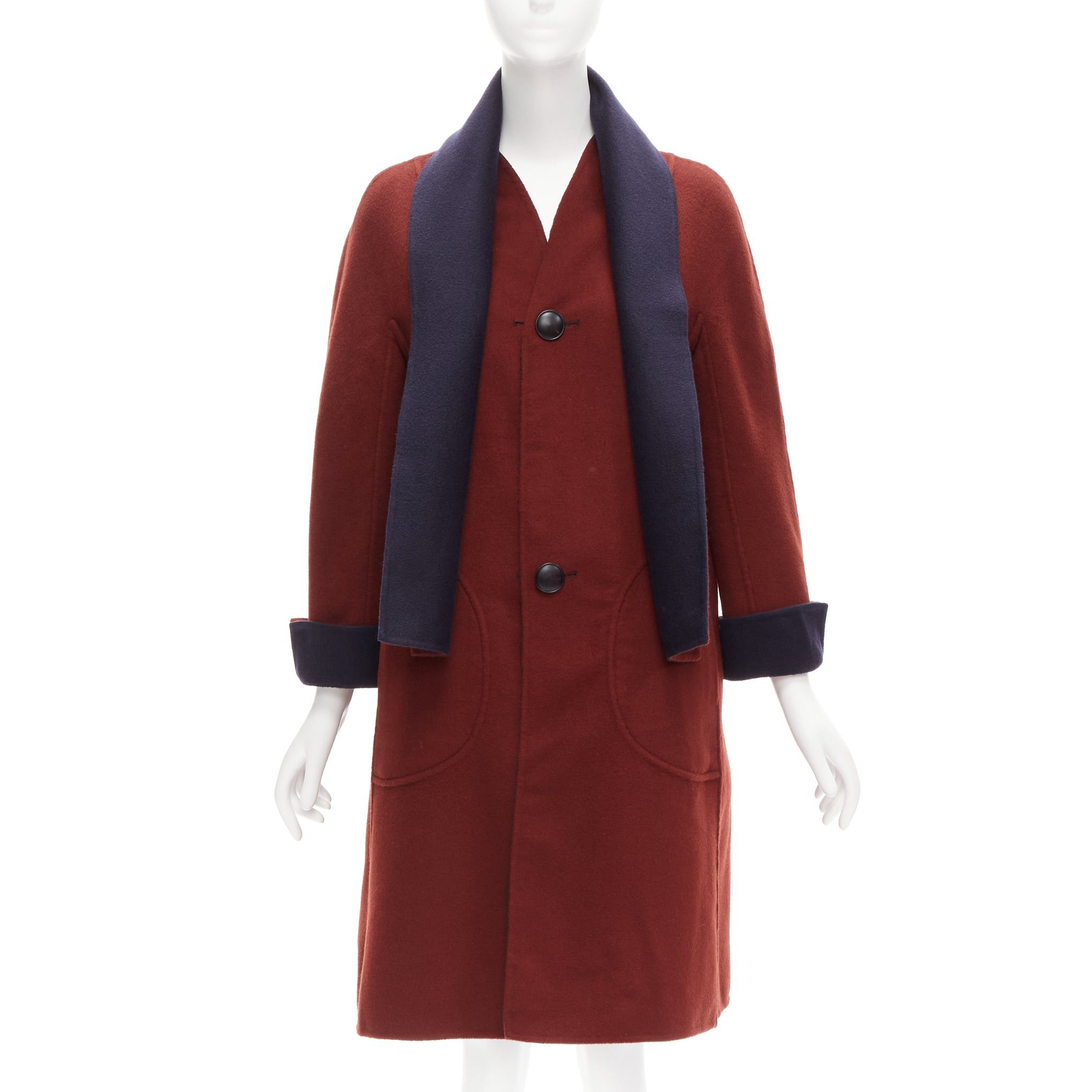 Loro Piana LORO PIANA 100% double faced cashmere burgundy navy Reversible coat IT44 L Size M / US 6-8 / IT 42-44 - 2 Thumbnail