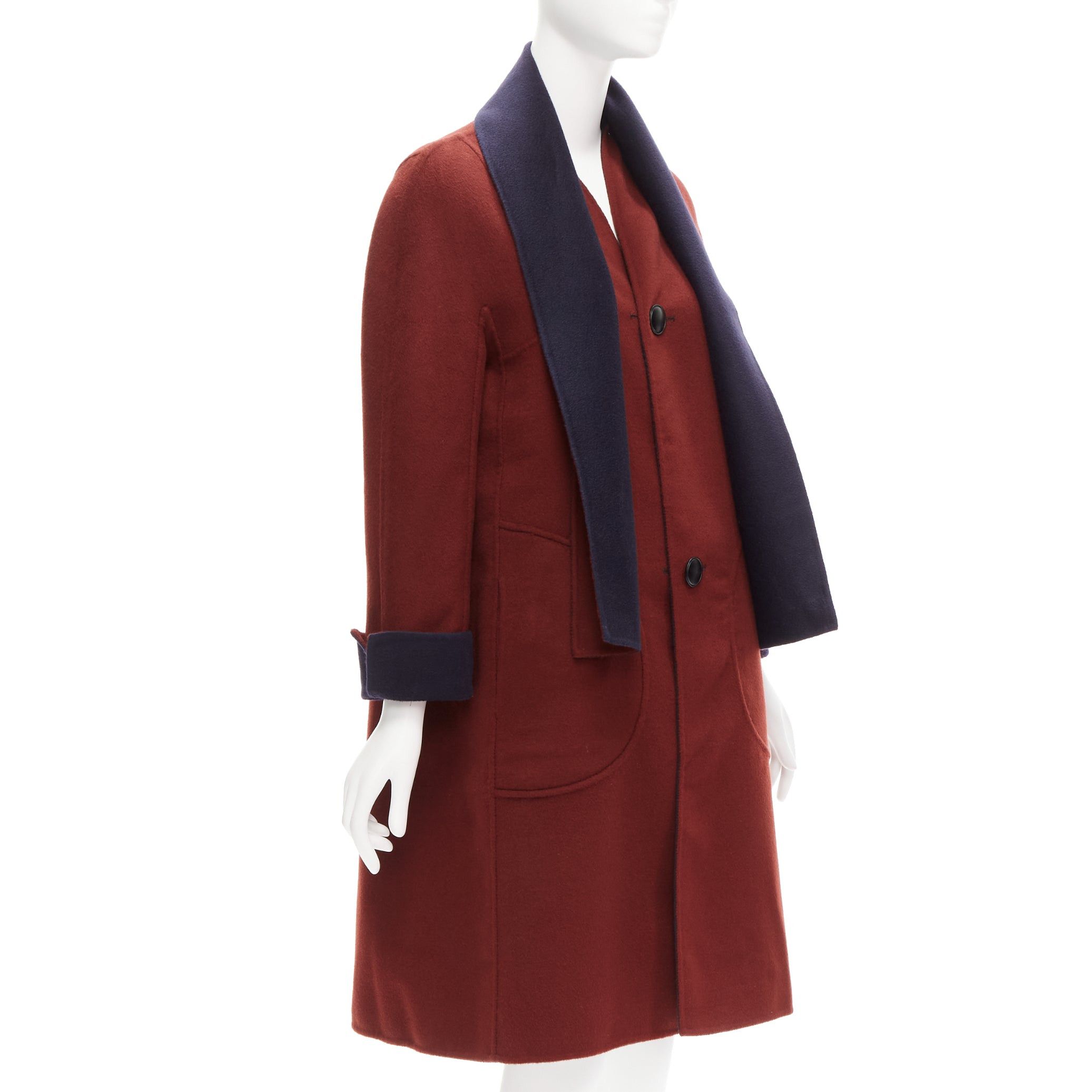 Loro Piana LORO PIANA 100% double faced cashmere burgundy navy Reversible coat IT44 L Size M / US 6-8 / IT 42-44 - 6 Thumbnail