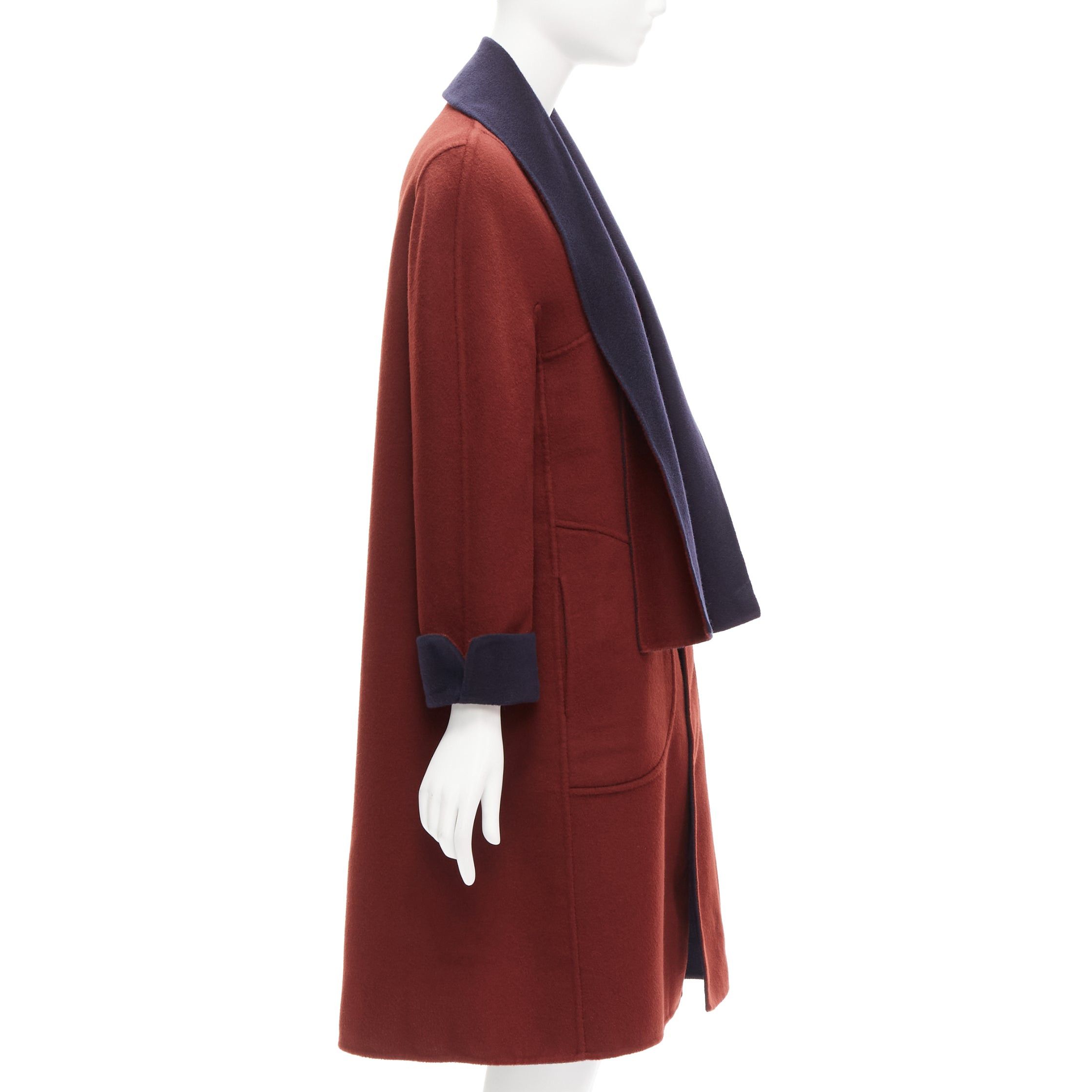 Loro Piana LORO PIANA 100% double faced cashmere burgundy navy Reversible coat IT44 L Size M / US 6-8 / IT 42-44 - 8 Thumbnail
