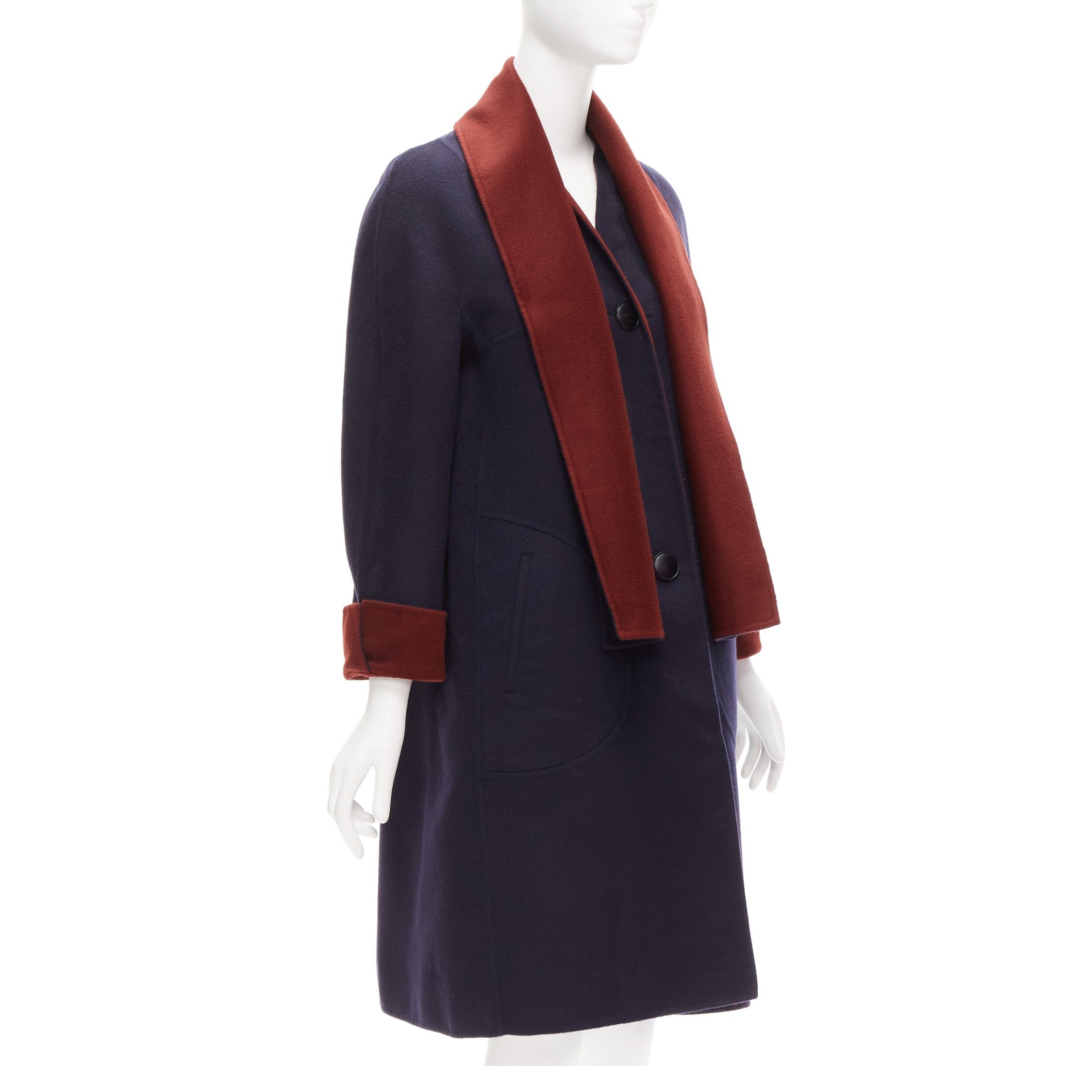 Loro Piana LORO PIANA 100% double faced cashmere burgundy navy Reversible coat IT44 L Size M / US 6-8 / IT 42-44 - 5 Thumbnail