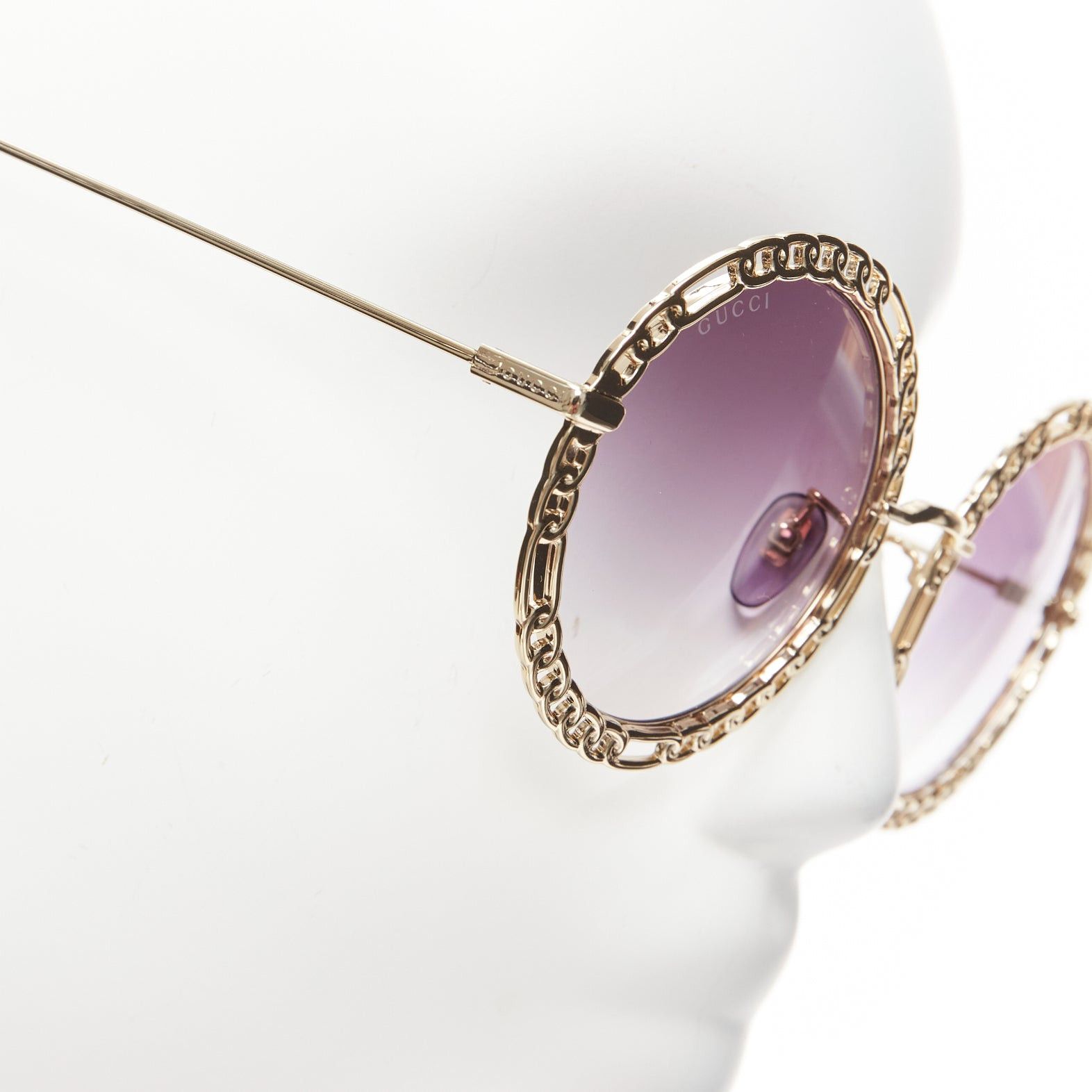 Gucci GUCCI GG1113S gold chain rim purple ombre lens round oversized sunnies Size ONE SIZE - 5 Thumbnail