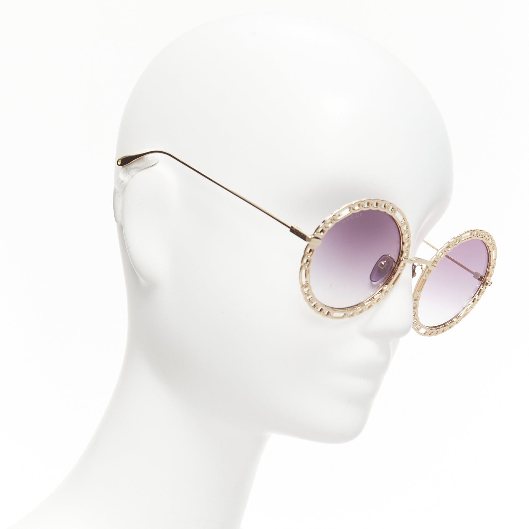 Gucci GUCCI GG1113S gold chain rim purple ombre lens round oversized sunnies Size ONE SIZE - 3 Thumbnail