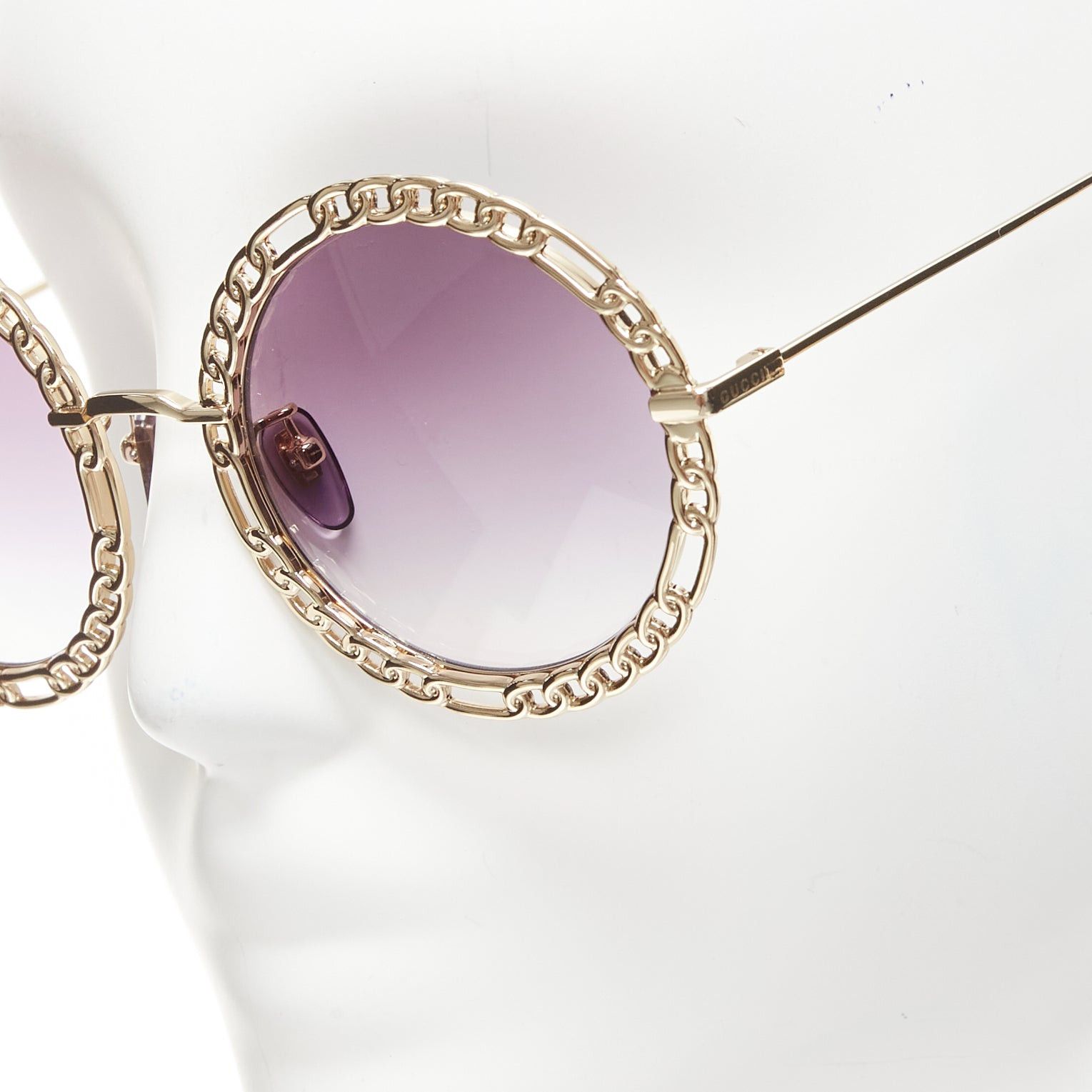 Gucci GUCCI GG1113S gold chain rim purple ombre lens round oversized sunnies Size ONE SIZE - 2 Thumbnail