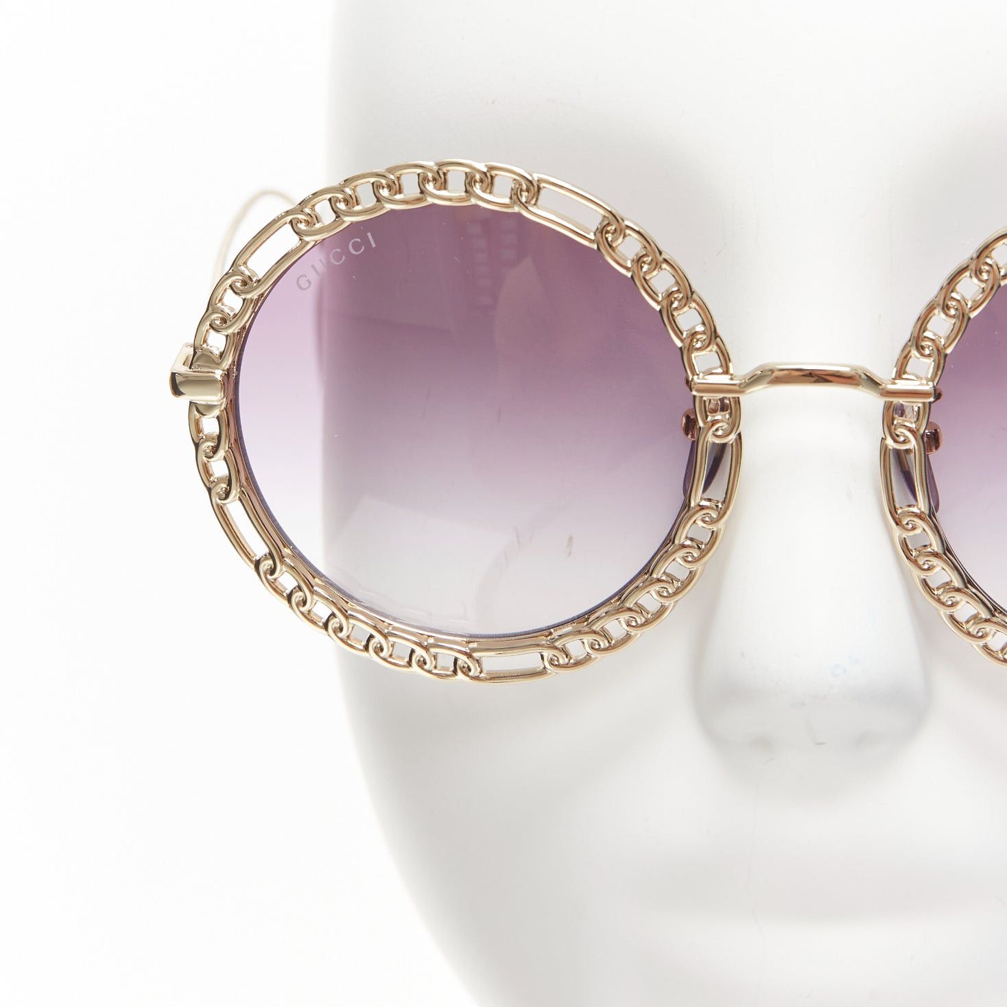Gucci GUCCI GG1113S gold chain rim purple ombre lens round oversized sunnies Size ONE SIZE - 6 Thumbnail