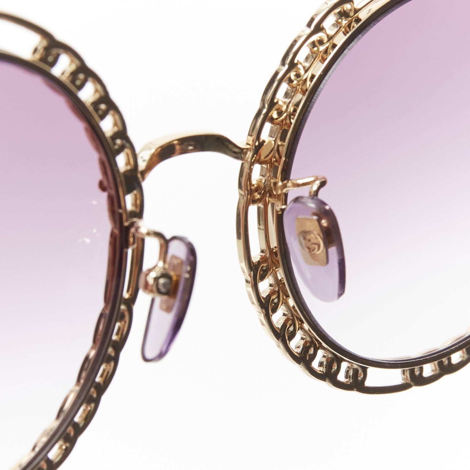 Gucci GUCCI GG1113S gold chain rim purple ombre lens round oversized sunnies Size ONE SIZE - 8 Thumbnail
