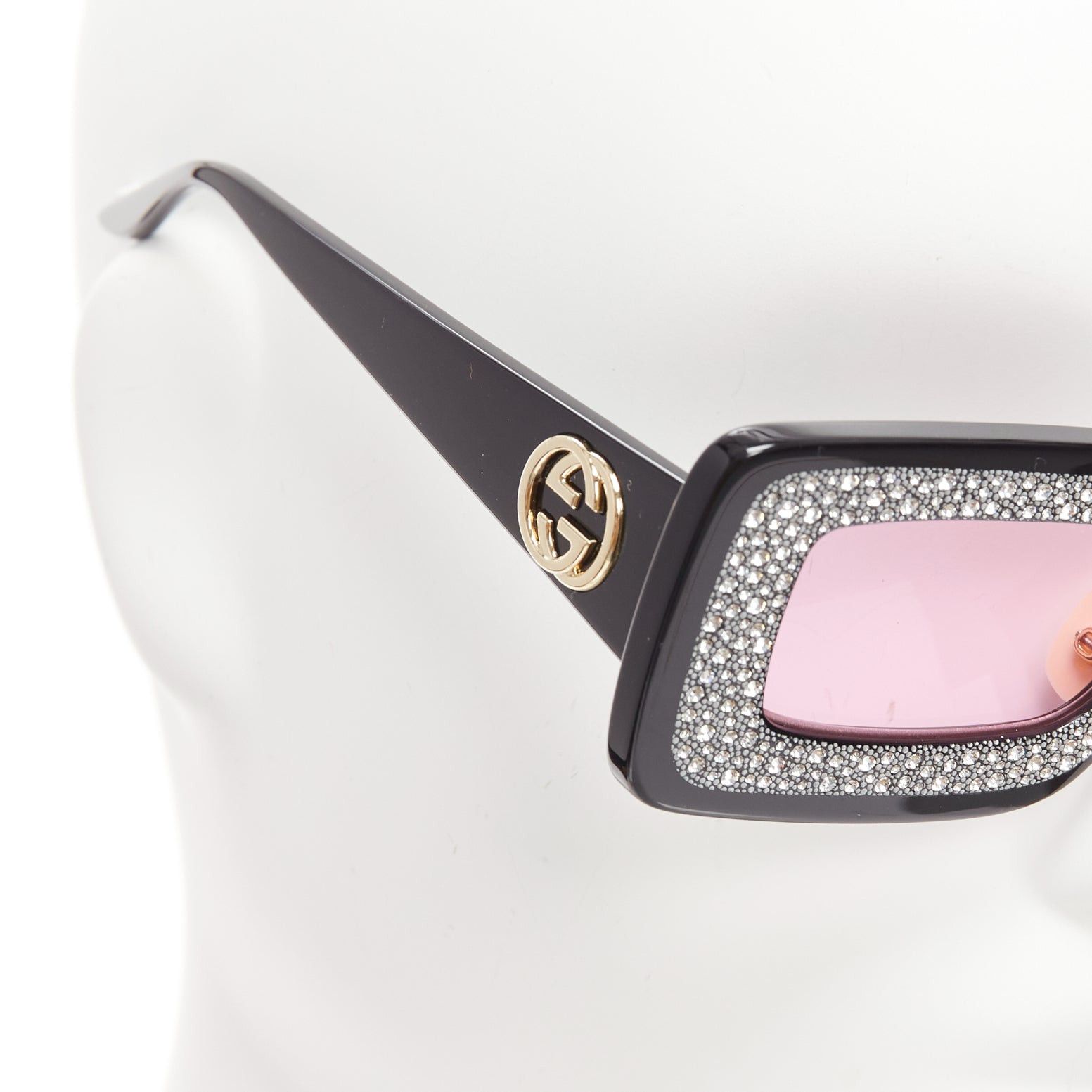 Gucci GUCCI GG0974S silver crystal frame pink lens rectangular sunnies Size ONE SIZE - 5 Thumbnail