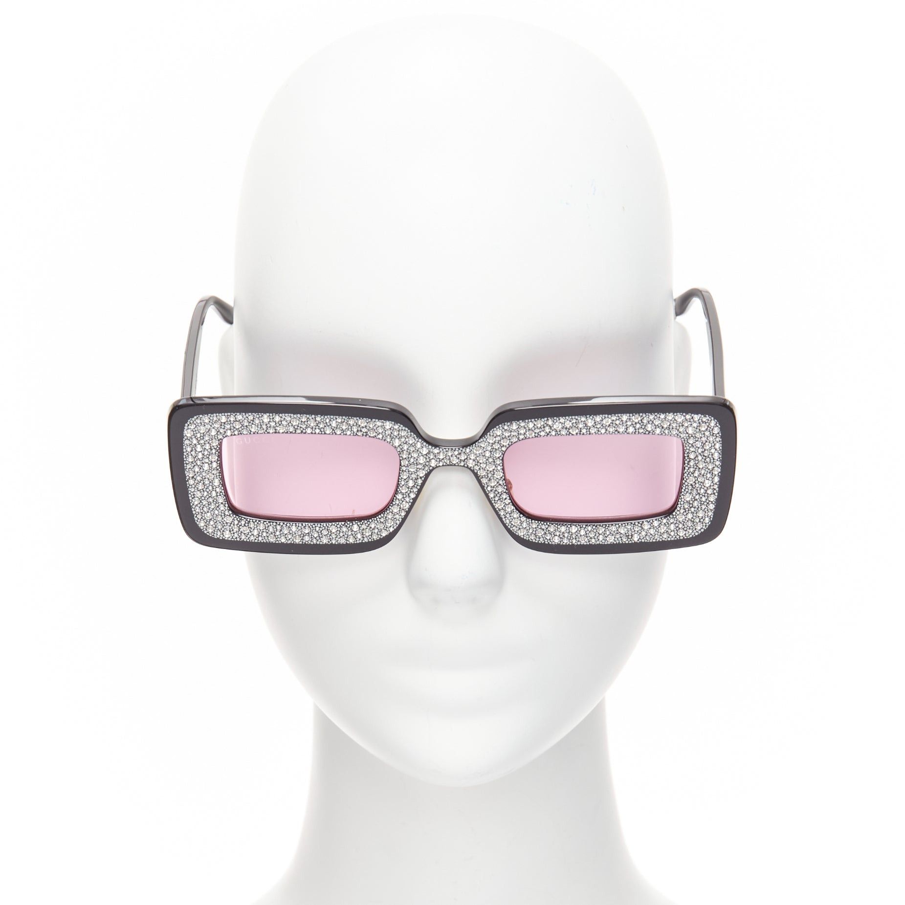 Gucci GUCCI GG0974S silver crystal frame pink lens rectangular sunnies Size ONE SIZE - 2 Thumbnail
