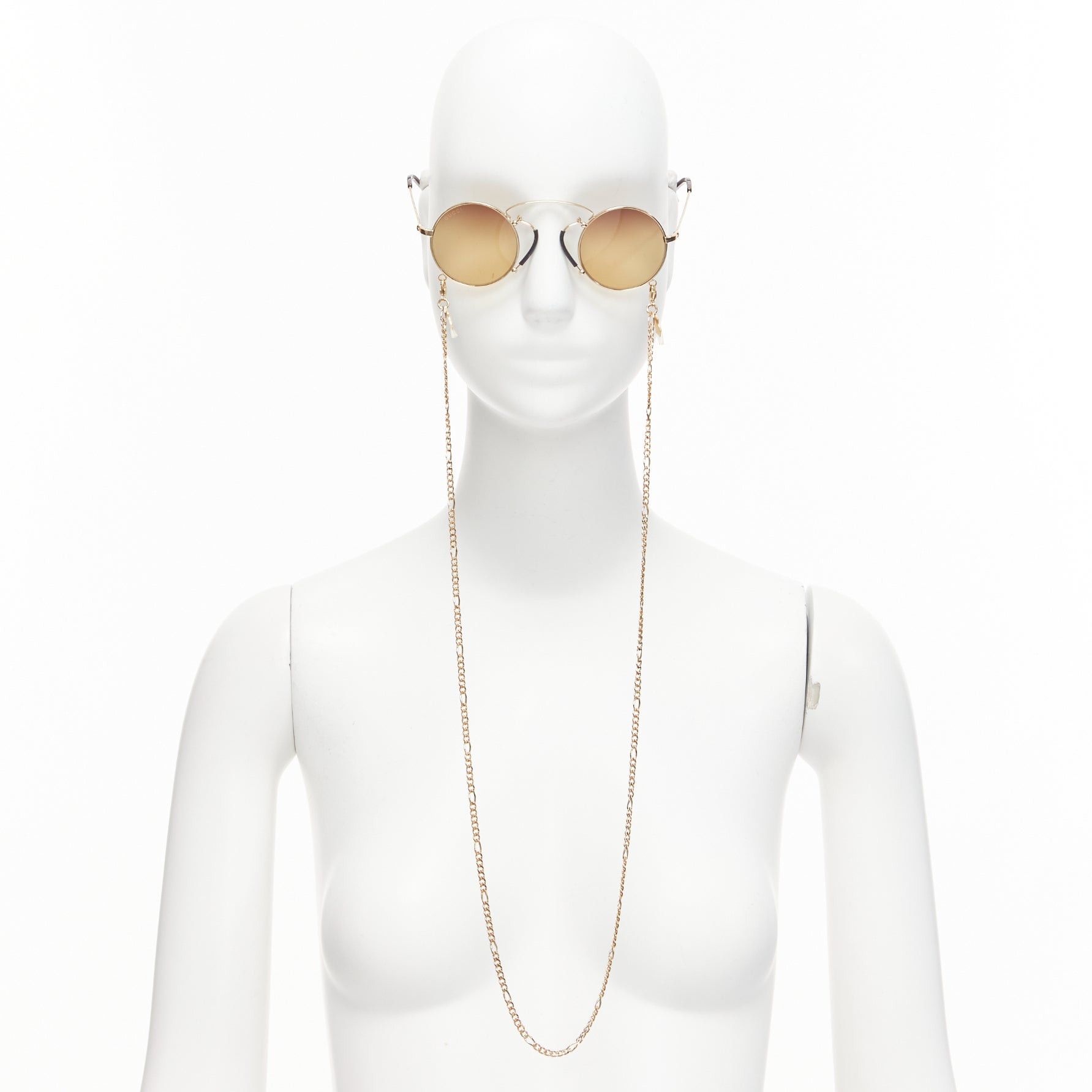 Gucci GUCCI GG0991S yellow lens black geomritc rounded sunnies with chain Size ONE SIZE - 3 Thumbnail