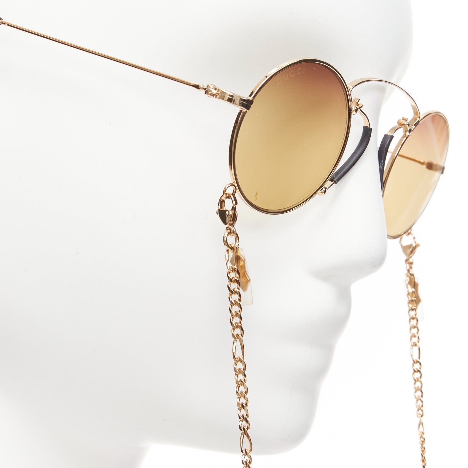 Gucci GUCCI GG0991S yellow lens black geomritc rounded sunnies with chain Size ONE SIZE - 5 Thumbnail