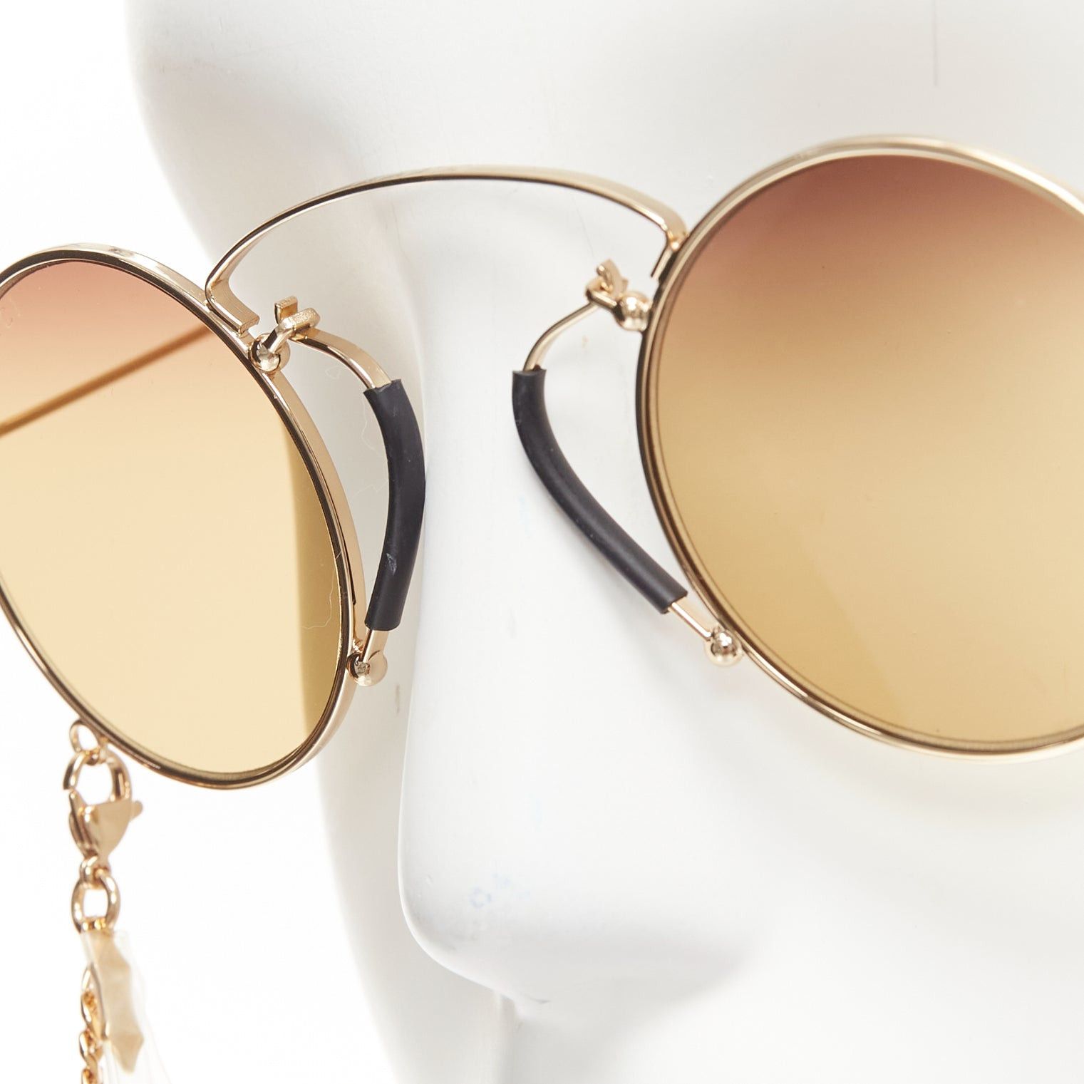 Gucci GUCCI GG0991S yellow lens black geomritc rounded sunnies with chain Size ONE SIZE - 2 Thumbnail