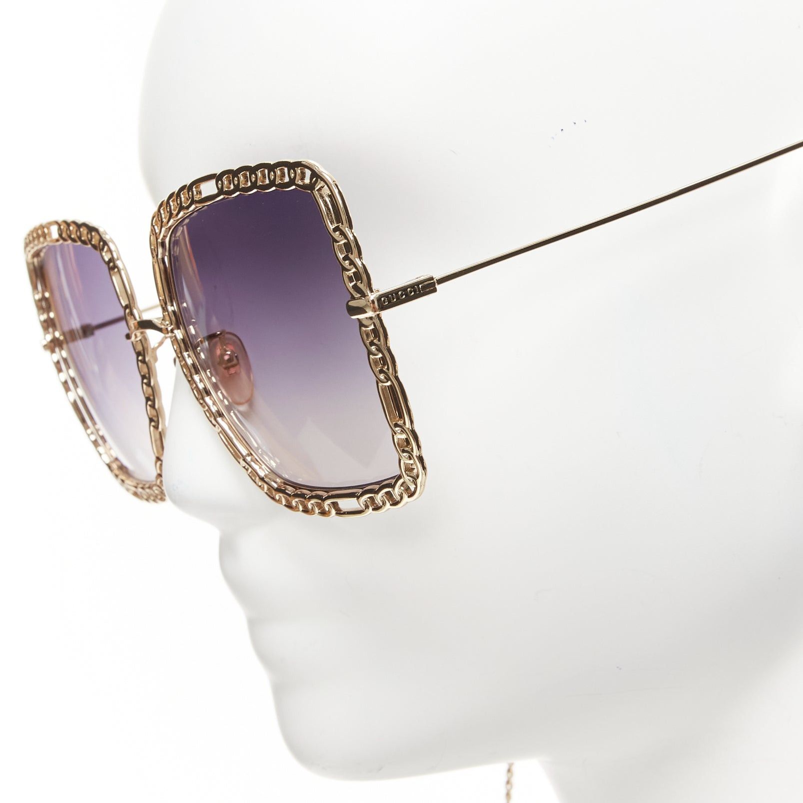 Gucci GUCCI GG1033S GG logo charm gold chain trim square oversized sunnies with chain Size ONE SIZE - 2 Thumbnail
