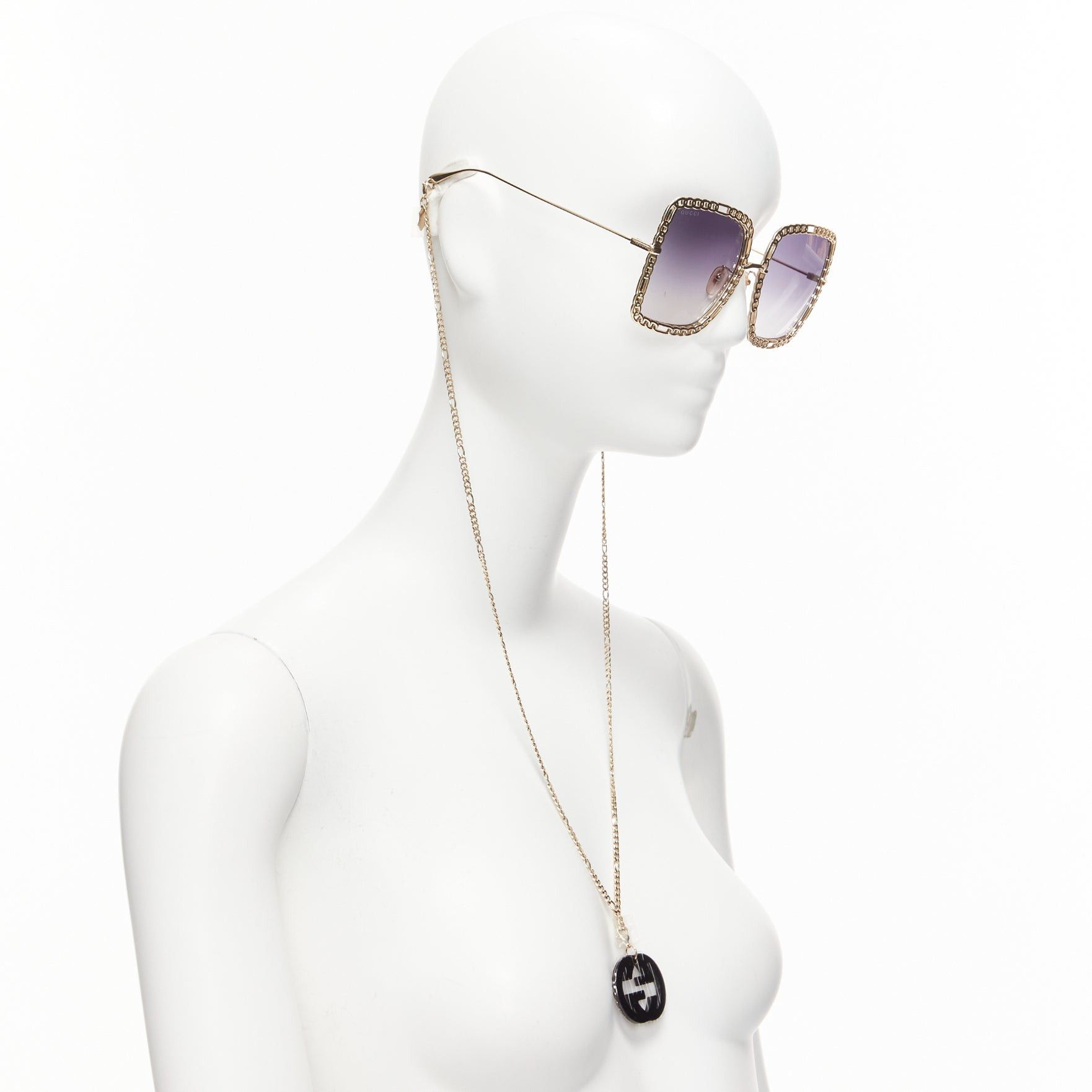 Gucci GUCCI GG1033S GG logo charm gold chain trim square oversized sunnies with chain Size ONE SIZE - 3 Thumbnail