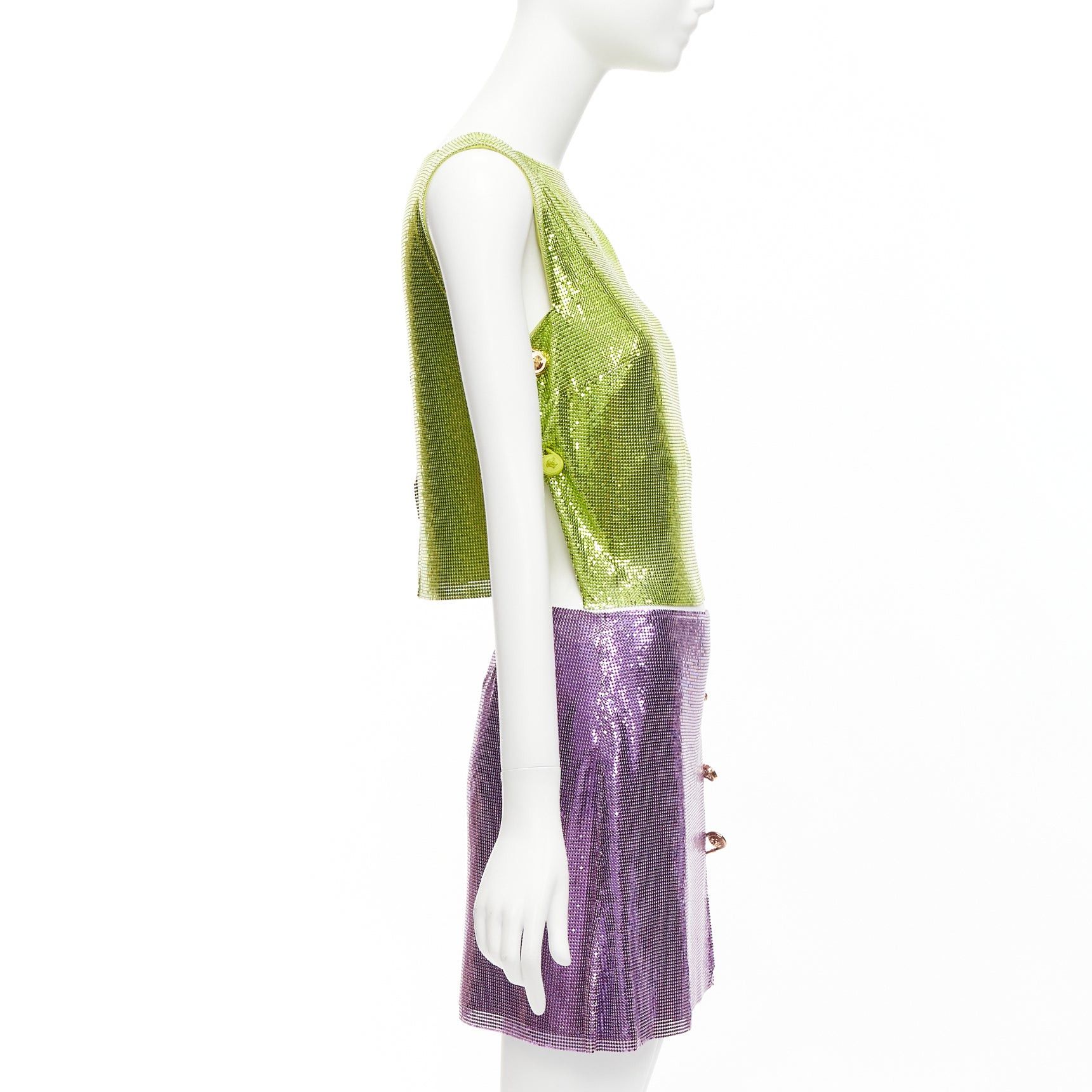Versace rare VERSACE 2022 Runway green purple metal mesh chainmail Medusa safety pin top skirt IT38 XS Size XS / US 0-2 / IT 36-38 - 4 Thumbnail
