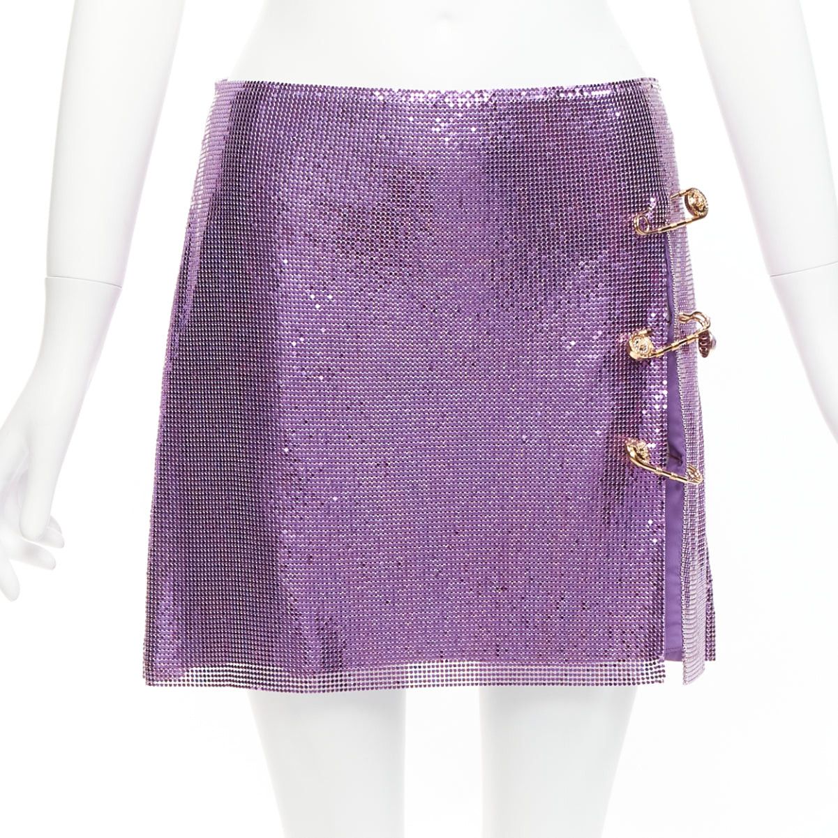 Versace rare VERSACE 2022 Runway green purple metal mesh chainmail Medusa safety pin top skirt IT38 XS Size XS / US 0-2 / IT 36-38 - 9 Thumbnail