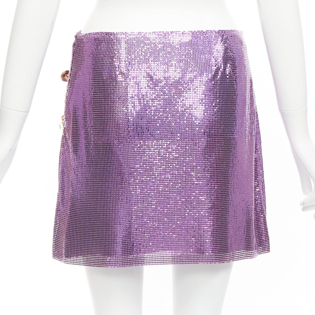 Versace rare VERSACE 2022 Runway green purple metal mesh chainmail Medusa safety pin top skirt IT38 XS Size XS / US 0-2 / IT 36-38 - 10 Thumbnail