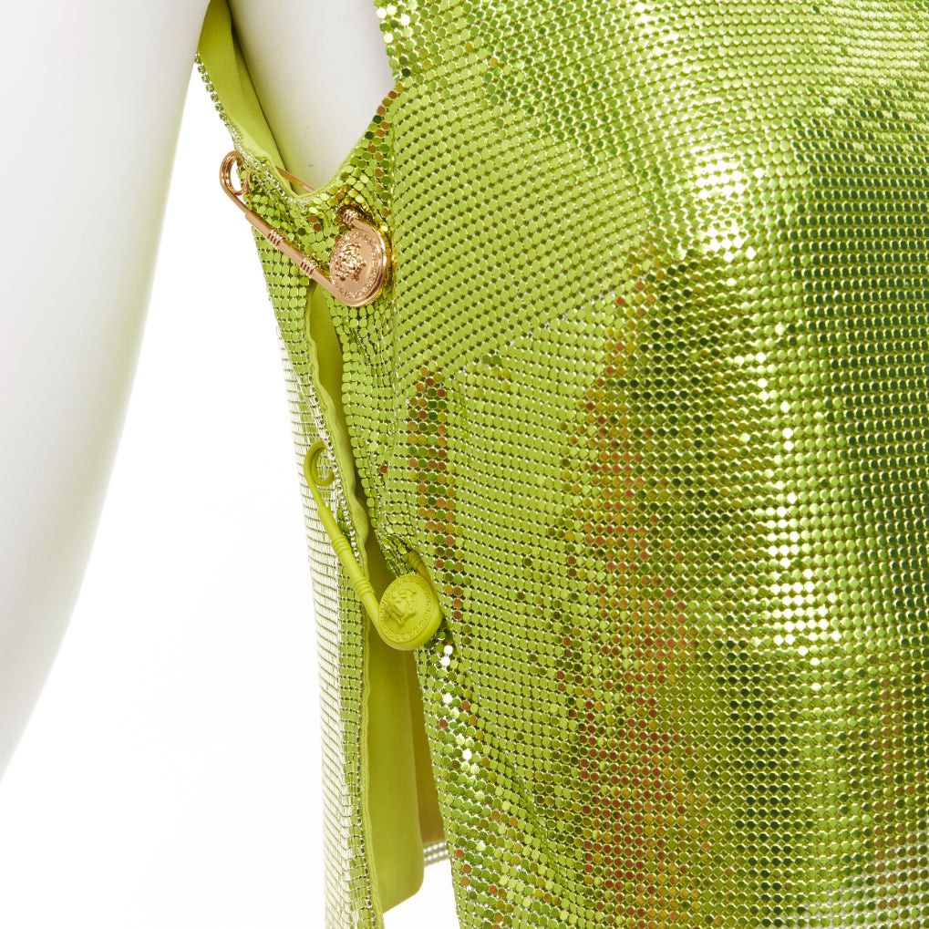 Versace rare VERSACE 2022 Runway green purple metal mesh chainmail Medusa safety pin top skirt IT38 XS Size XS / US 0-2 / IT 36-38 - 7 Thumbnail
