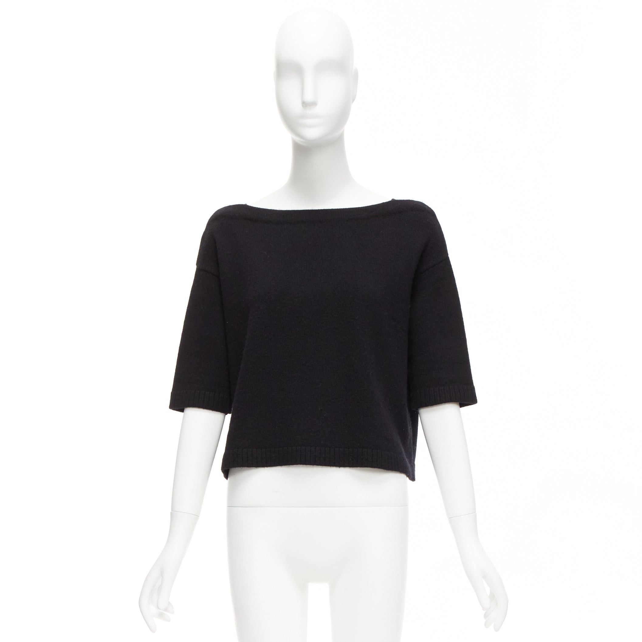 Valentino VALENTINO 100% cashmere black bateau neck crop sweater top XS Size S / US 4 / IT 40 - 9 Thumbnail