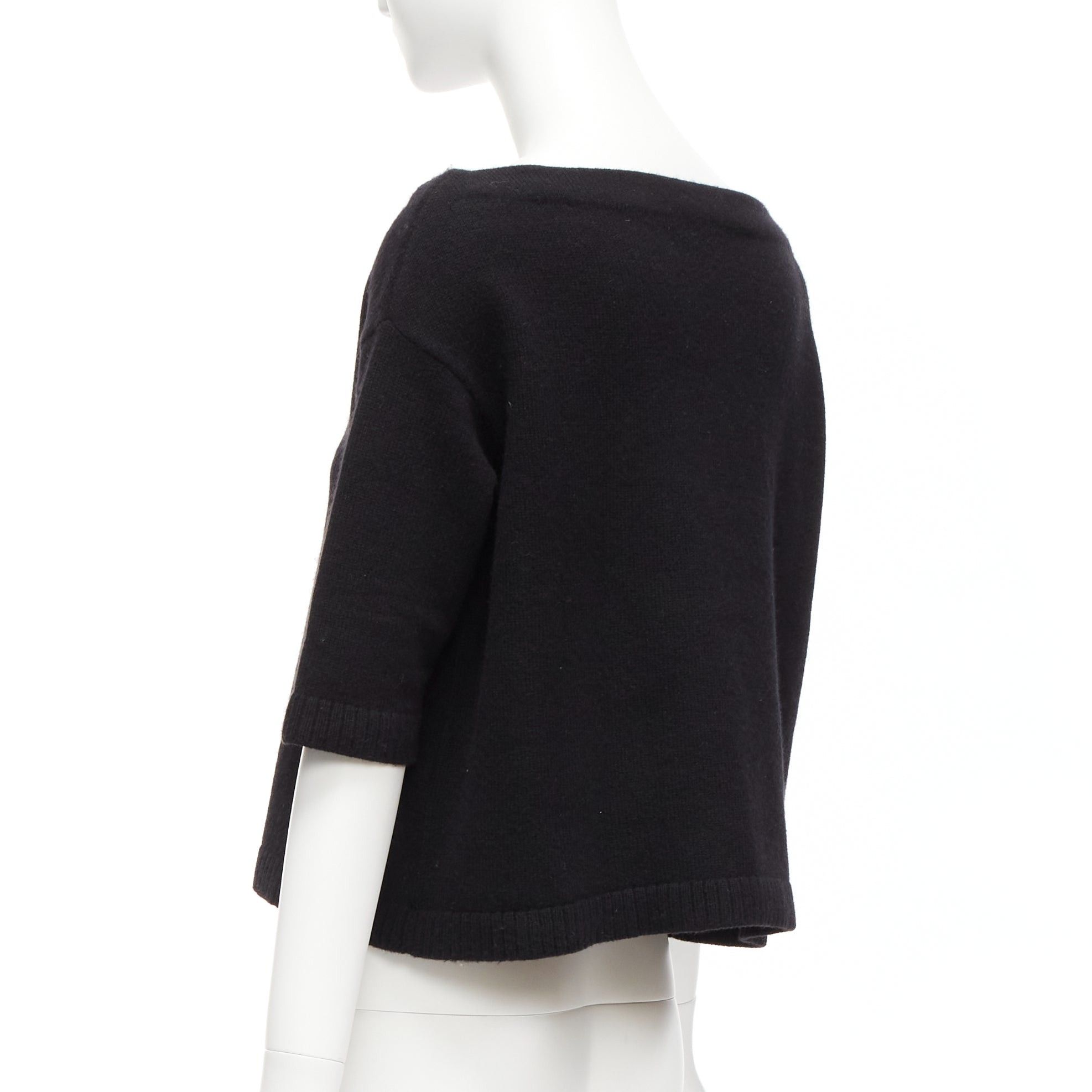Valentino VALENTINO 100% cashmere black bateau neck crop sweater top XS Size S / US 4 / IT 40 - 6 Thumbnail