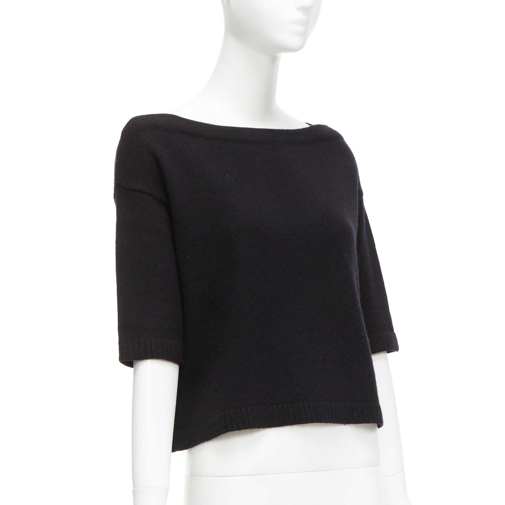 Valentino VALENTINO 100% cashmere black bateau neck crop sweater top XS Size S / US 4 / IT 40 - 3 Thumbnail