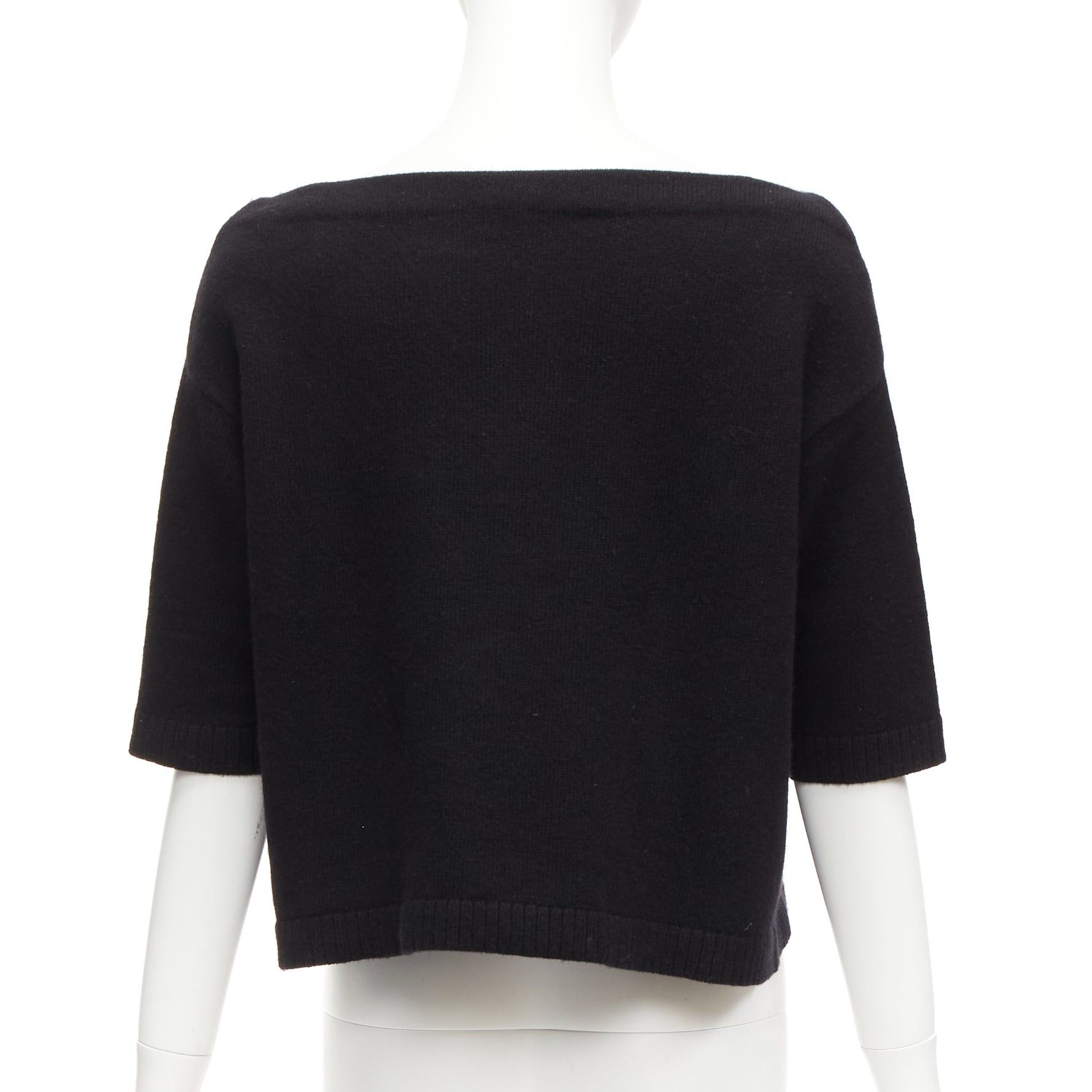 Valentino VALENTINO 100% cashmere black bateau neck crop sweater top XS Size S / US 4 / IT 40 - 5 Thumbnail