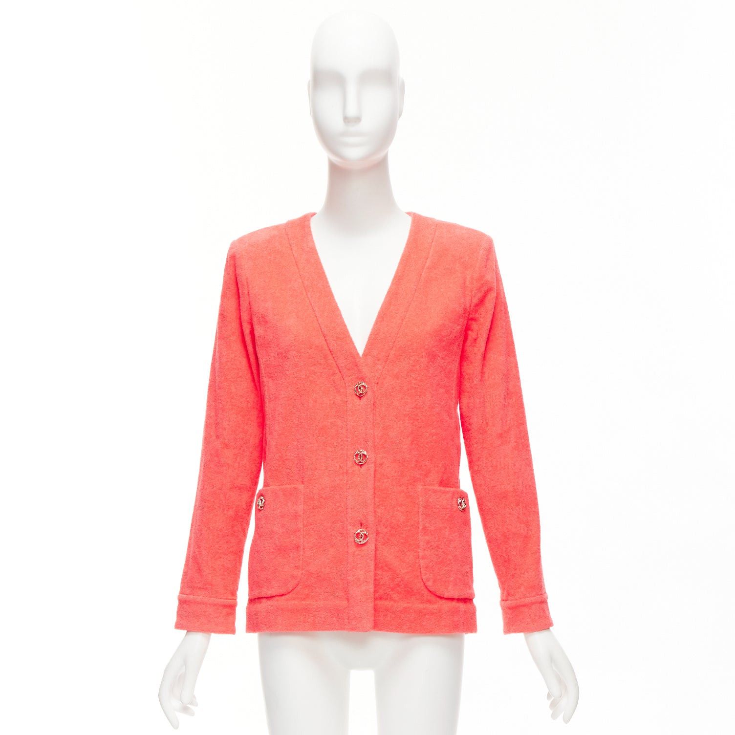 Chanel CHANEL coral pink towel terry cloth gold CC logo blazer jacket FR36 S Size S / US 4 / IT 40 - 9 Thumbnail
