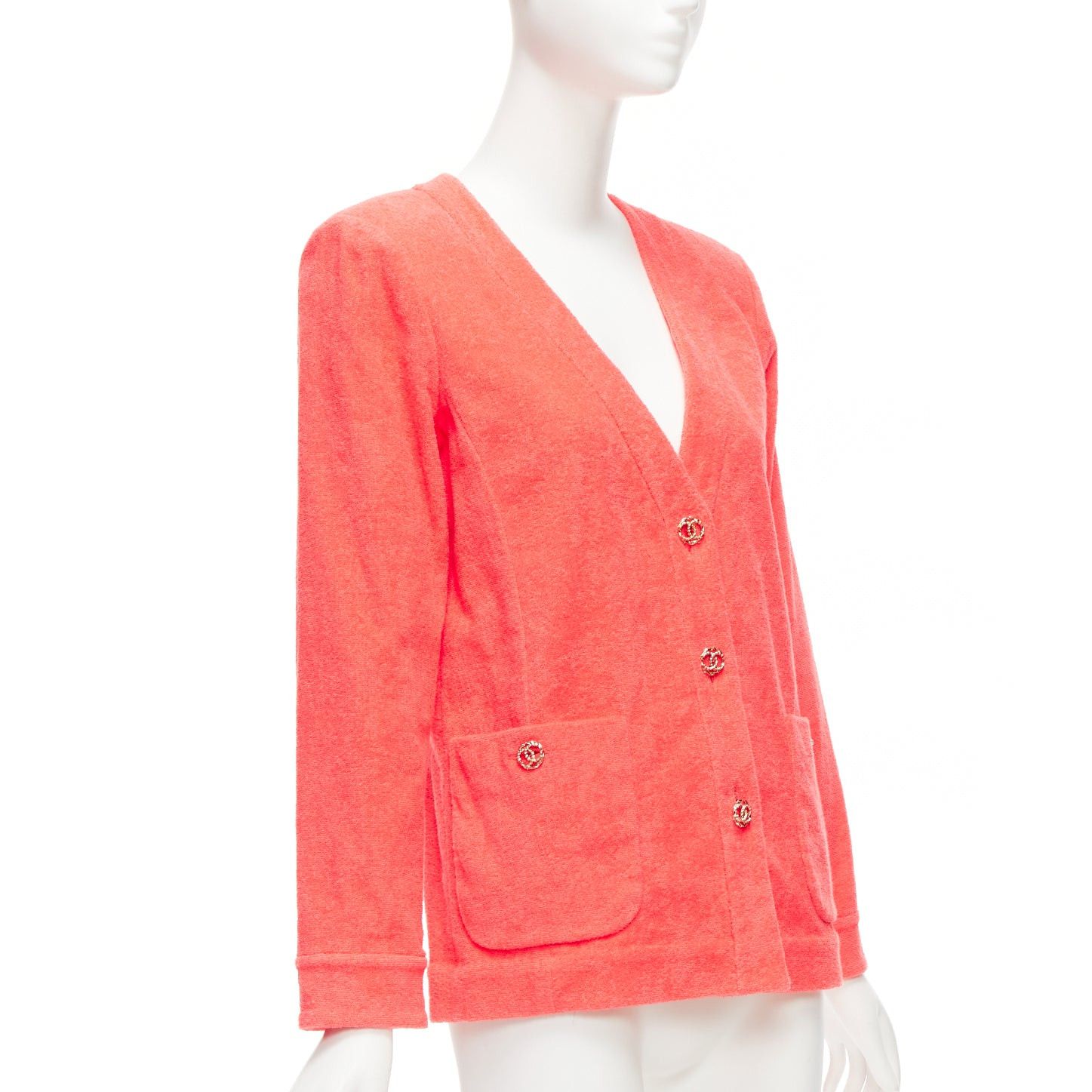 Chanel CHANEL coral pink towel terry cloth gold CC logo blazer jacket FR36 S Size S / US 4 / IT 40 - 3 Thumbnail