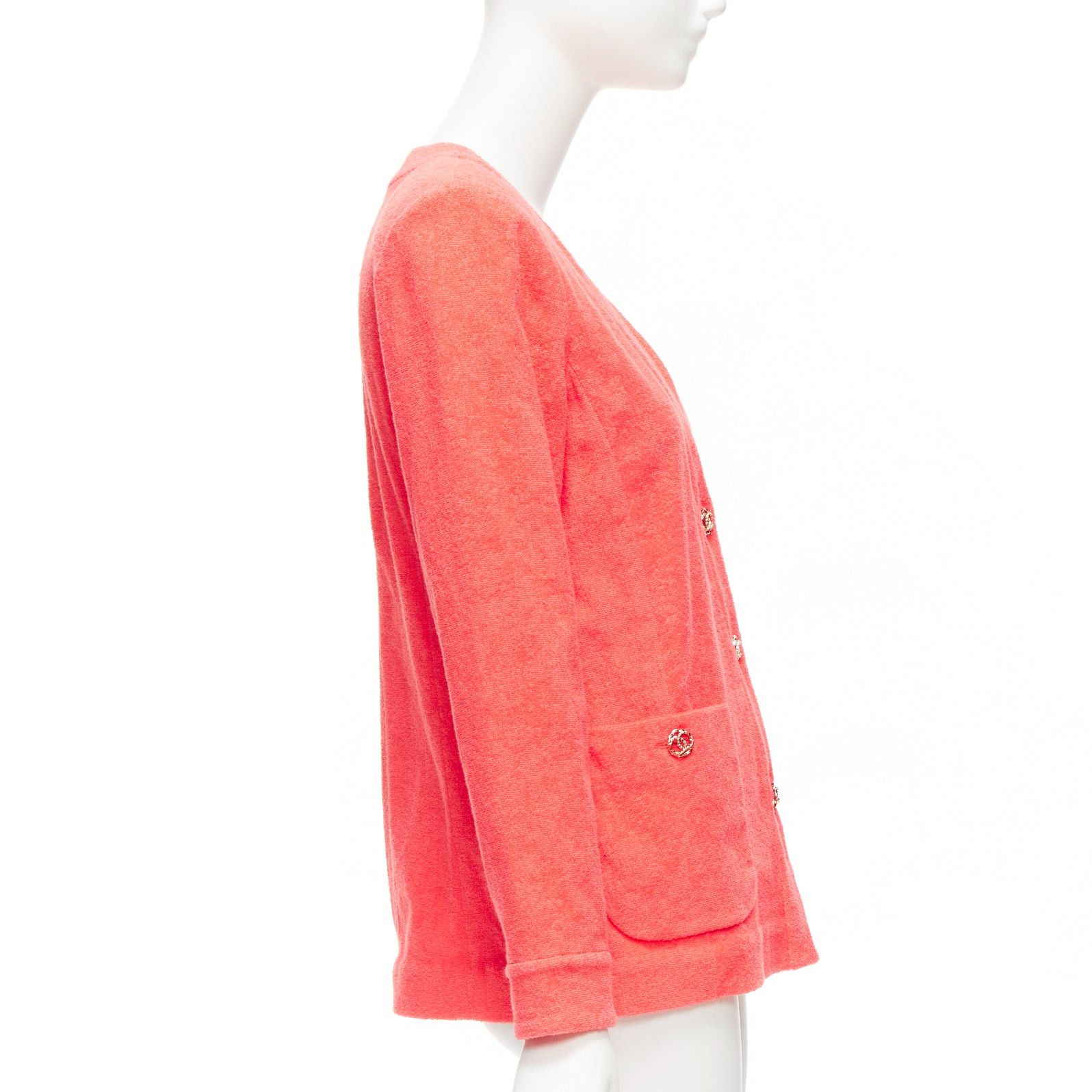 Chanel CHANEL coral pink towel terry cloth gold CC logo blazer jacket FR36 S Size S / US 4 / IT 40 - 4 Thumbnail