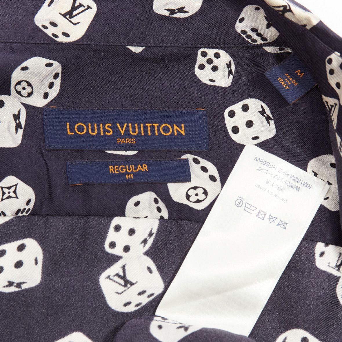 Louis Vuitton LOUIS VUITTON navy cream 100% silk LV logo dice print regular fit shirt M Size US M / EU 48-50 / 2 - 8 Thumbnail