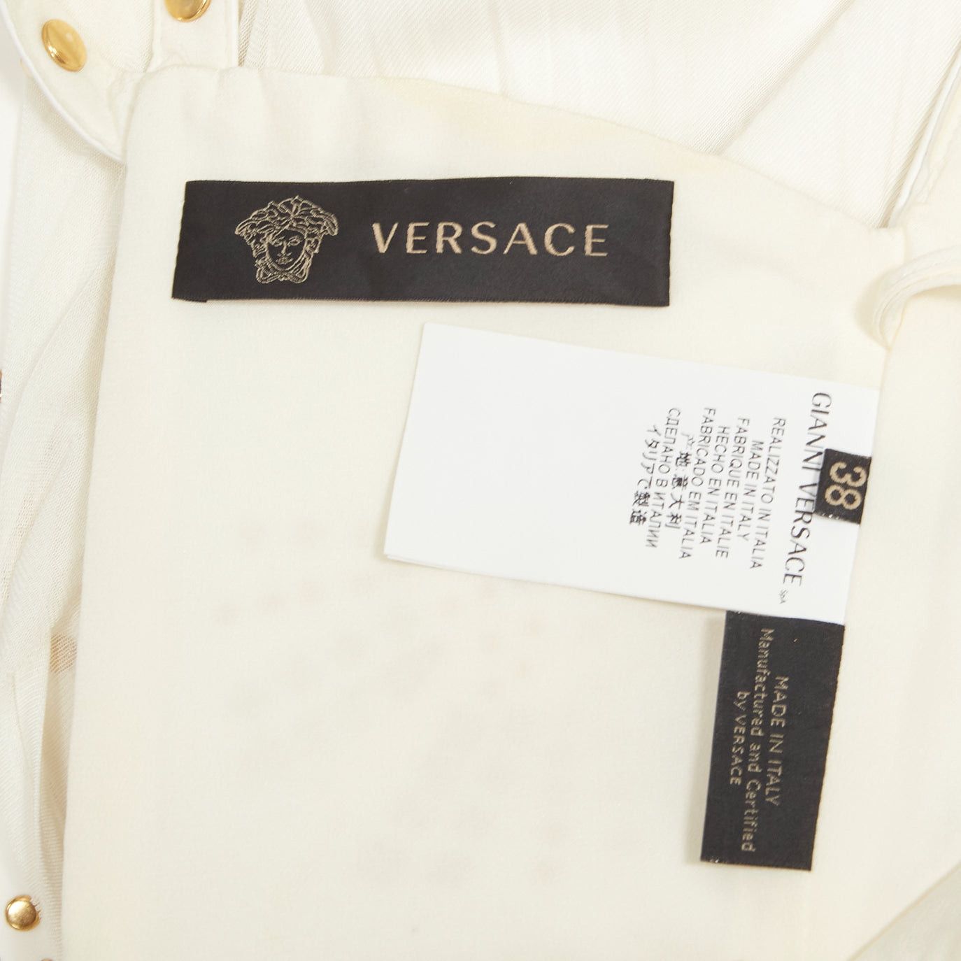 Versace VERSACE 2011 Runway white studded leather silk skirt mini dress IT38 XS Size XS / US 0-2 / IT 36-38 - 10 Thumbnail