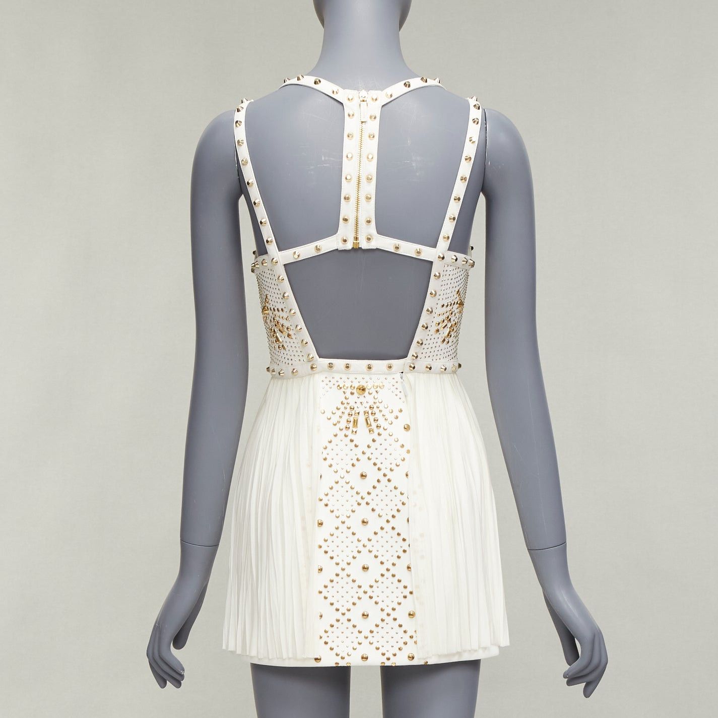 Versace VERSACE 2011 Runway white studded leather silk skirt mini dress IT38 XS Size XS / US 0-2 / IT 36-38 - 5 Thumbnail